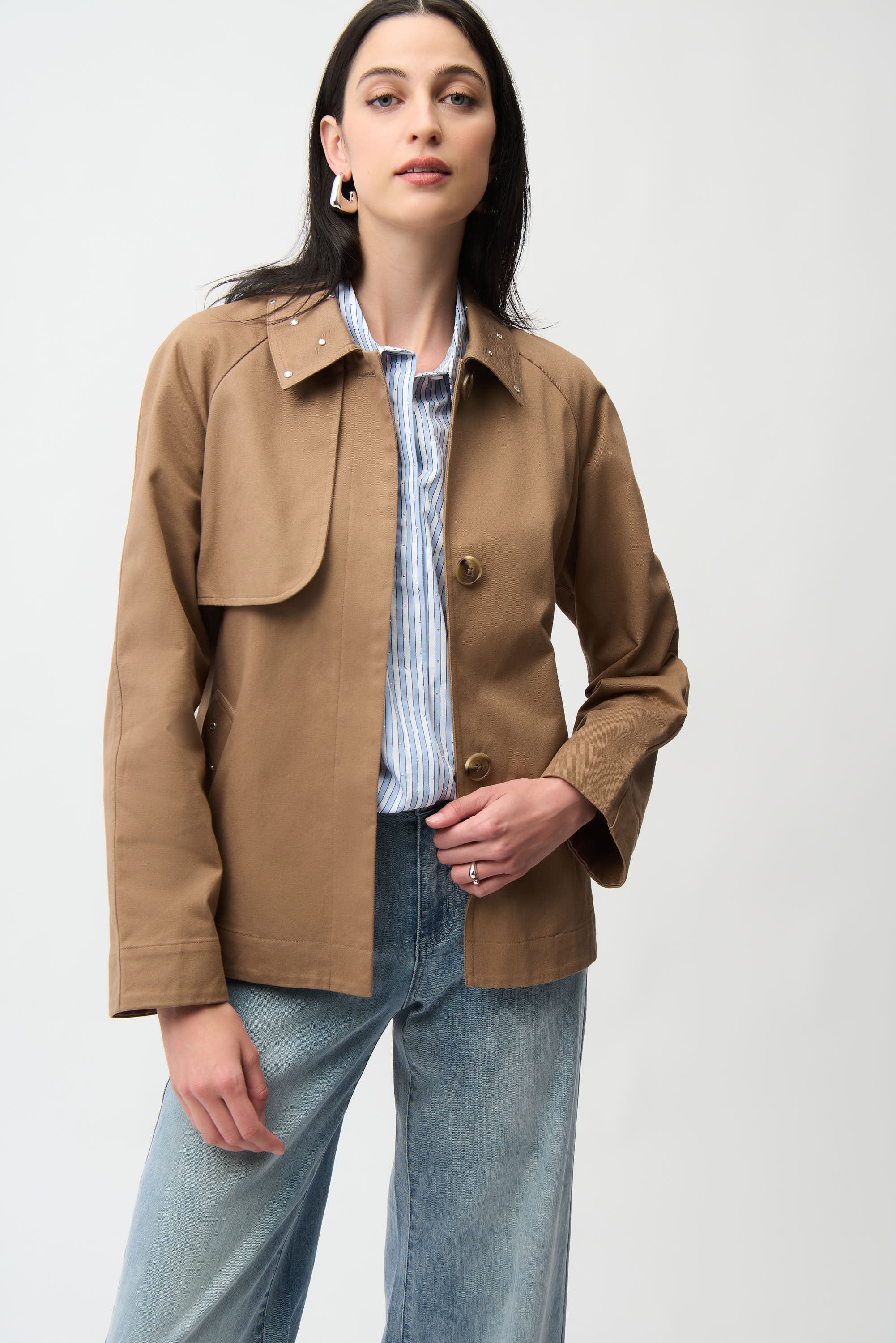 Joseph Ribkoff Short Trench Coat with Belt & Rhinestones Style 261907 - Image 2