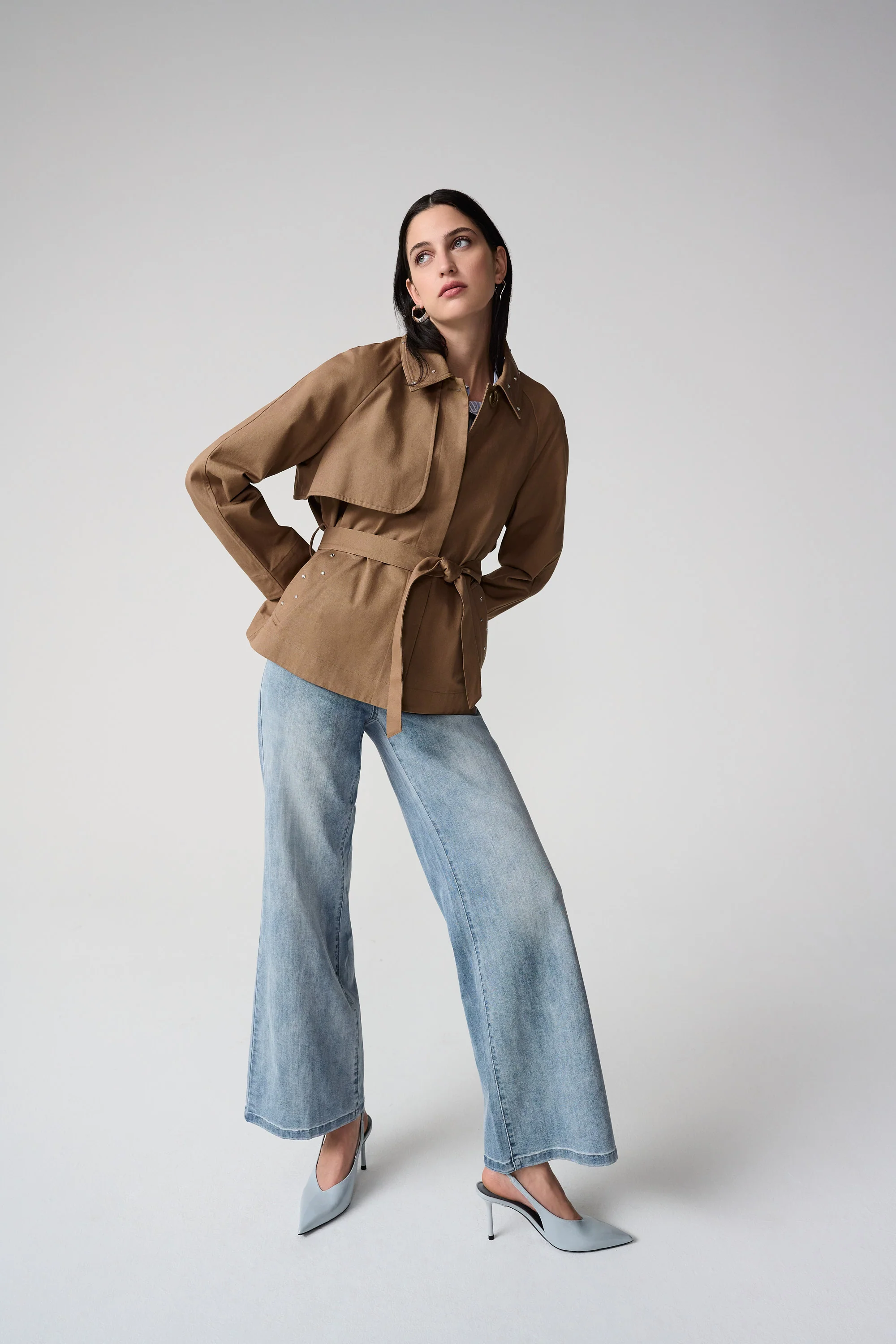 Joseph Ribkoff Short Trench Coat with Belt & Rhinestones Style 261907 - Image 3