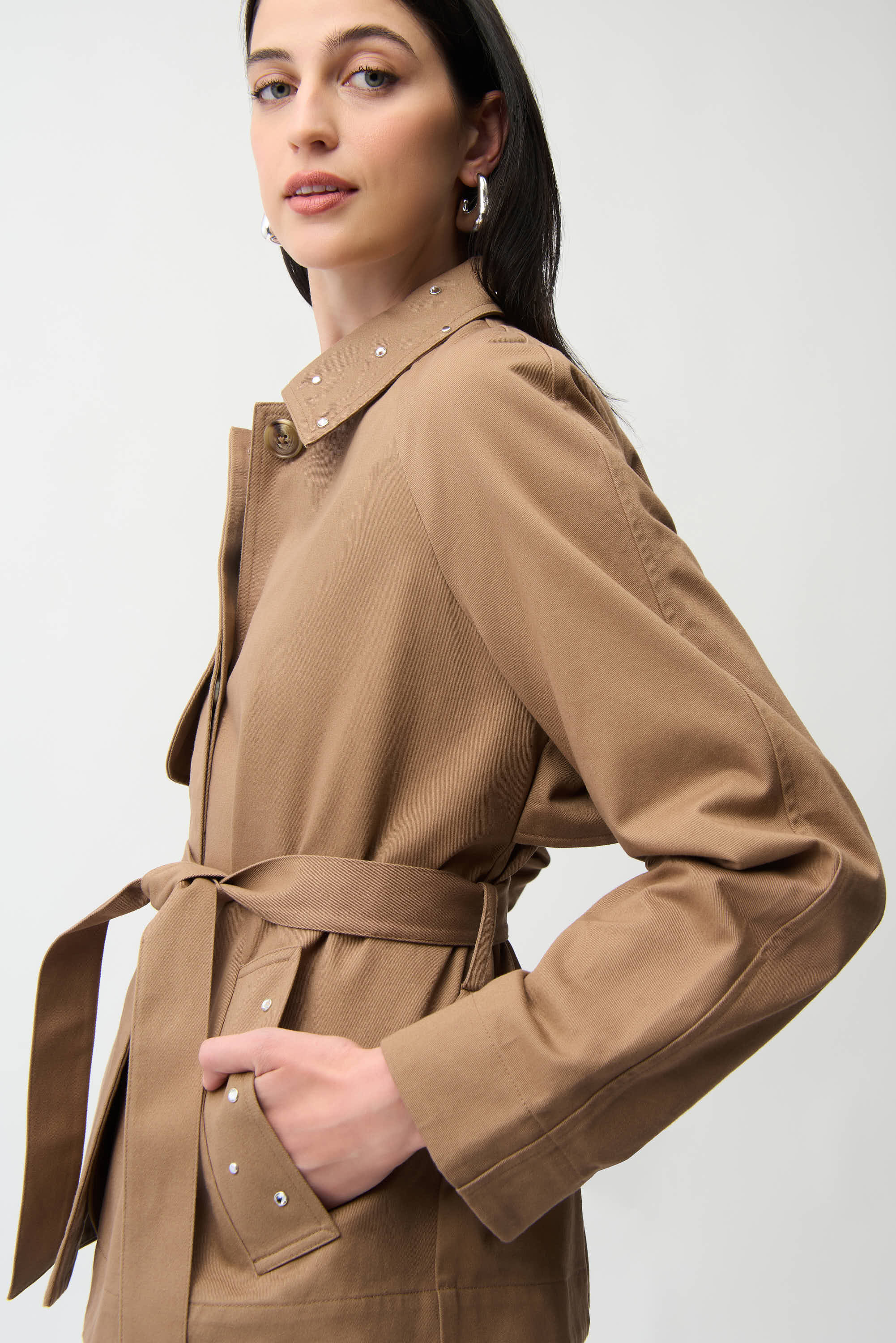 Joseph Ribkoff Short Trench Coat with Belt & Rhinestones Style 261907 - Image 4