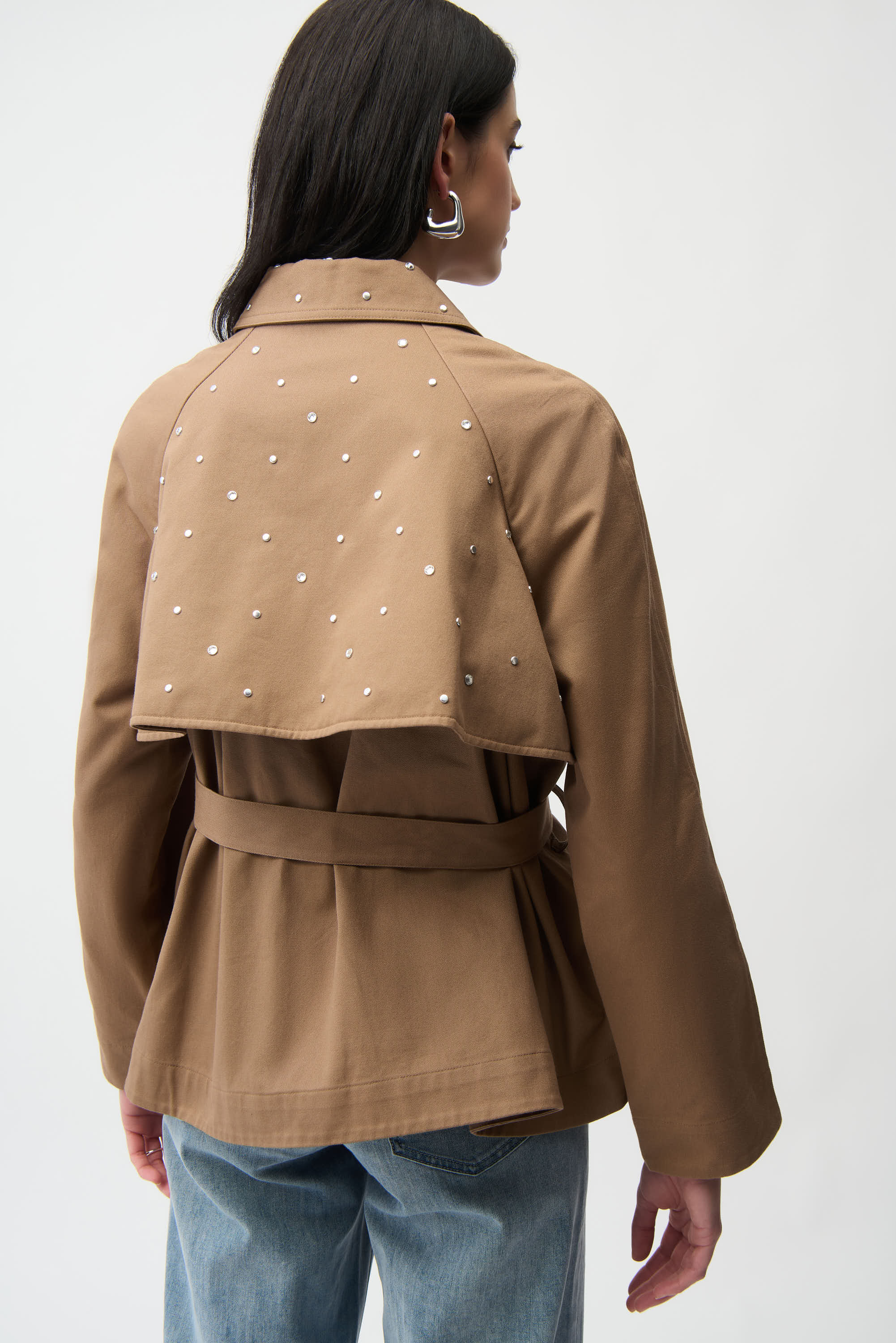 Joseph Ribkoff Short Trench Coat with Belt & Rhinestones Style 261907 - Image 5