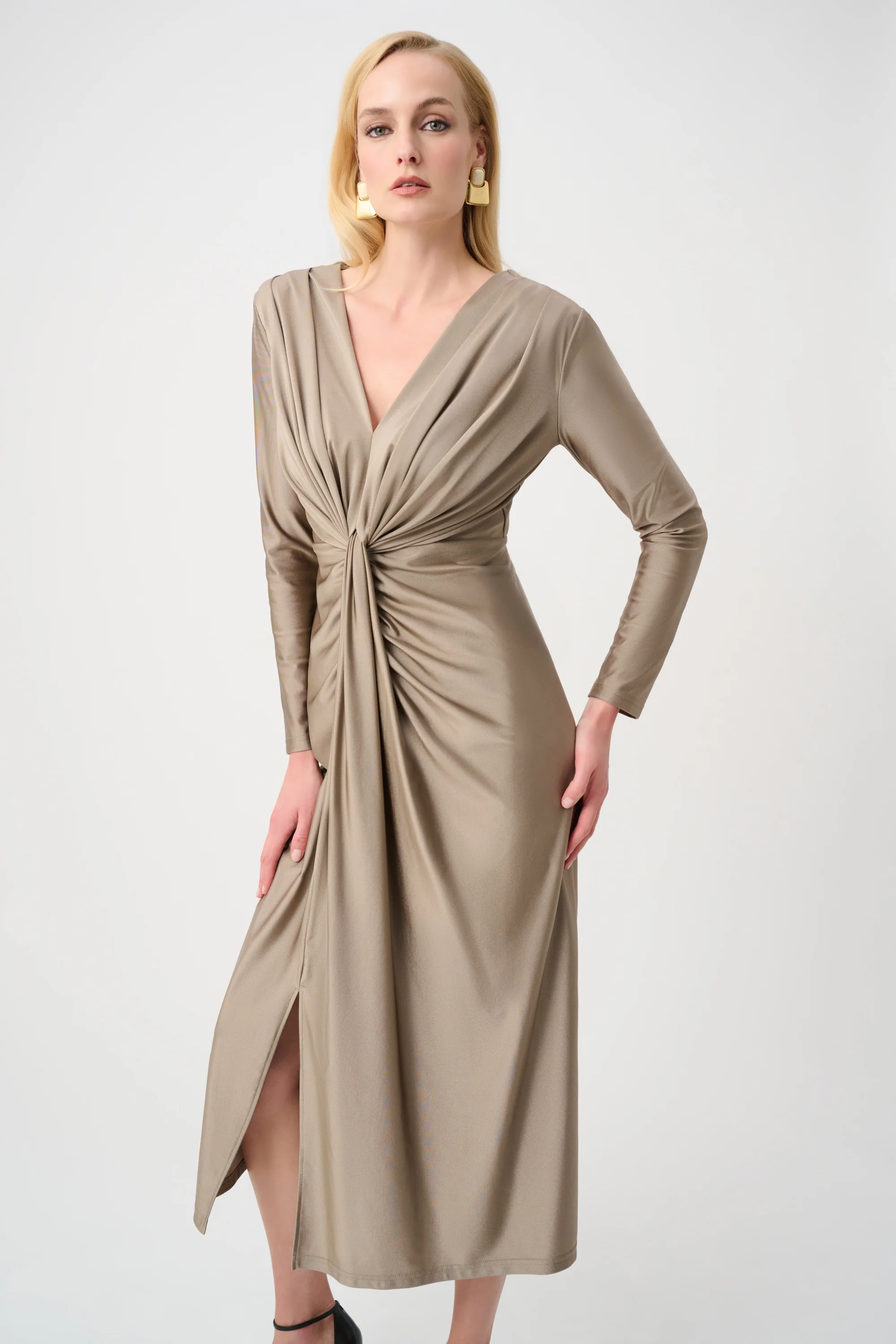 Joseph Ribkoff Signature Draped V-Neck Sheath Dress Style 253714F26 - Image 3