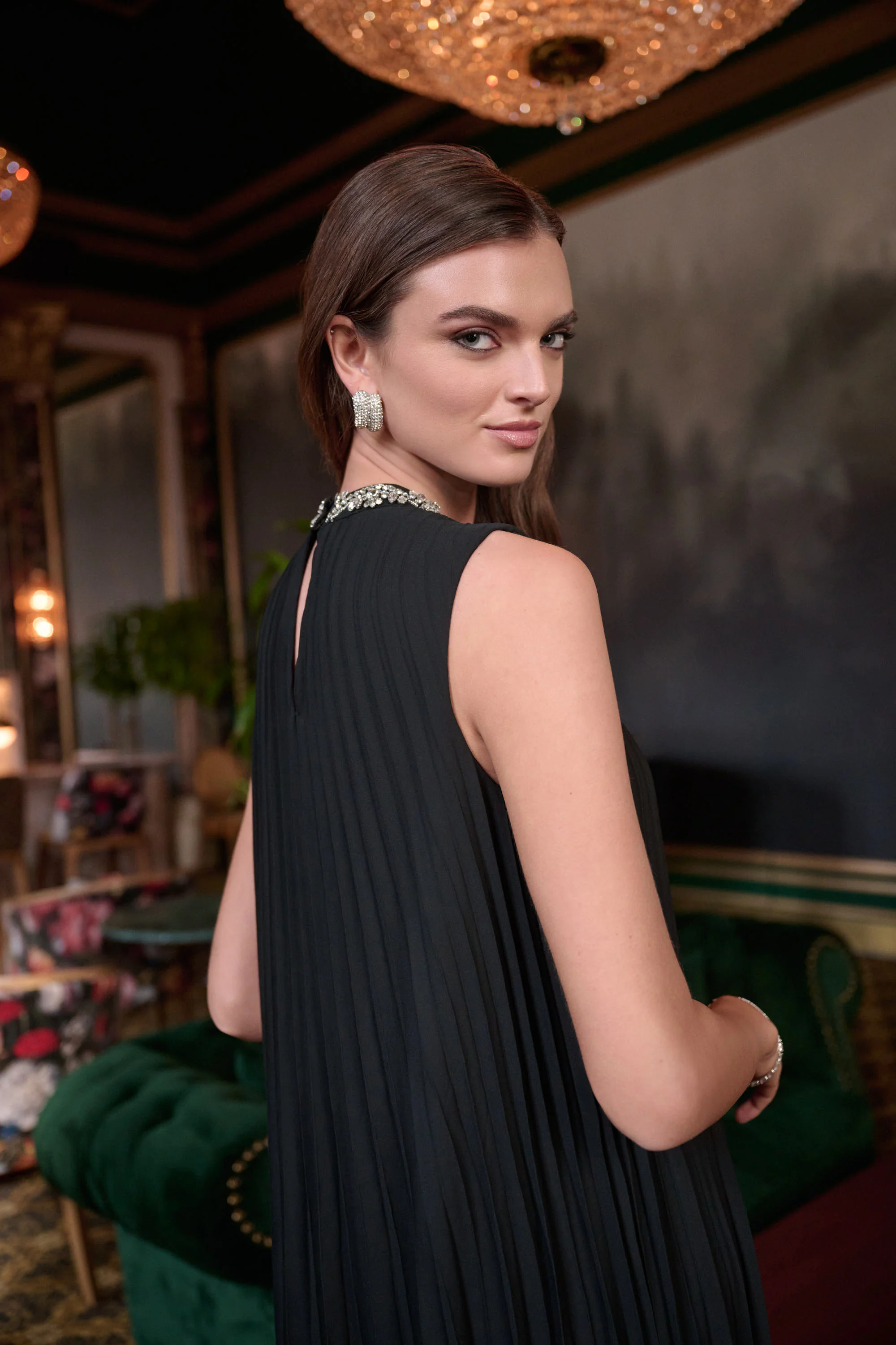 Joseph Ribkoff Signature Pleated Embellished A-Line Dress Style 263738 - Image 3