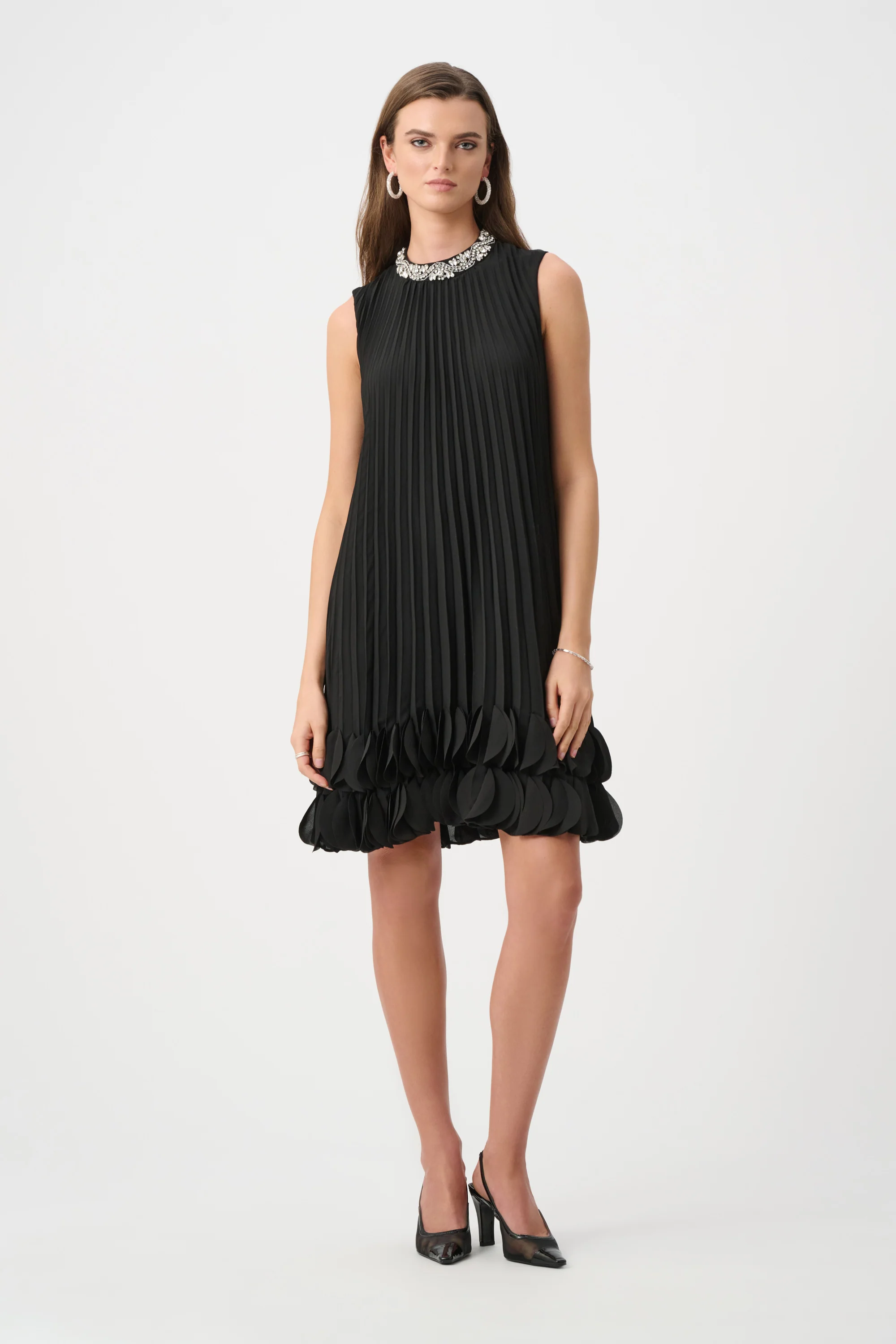 Joseph Ribkoff Signature Pleated Embellished A-Line Dress Style 263738 - Image 4