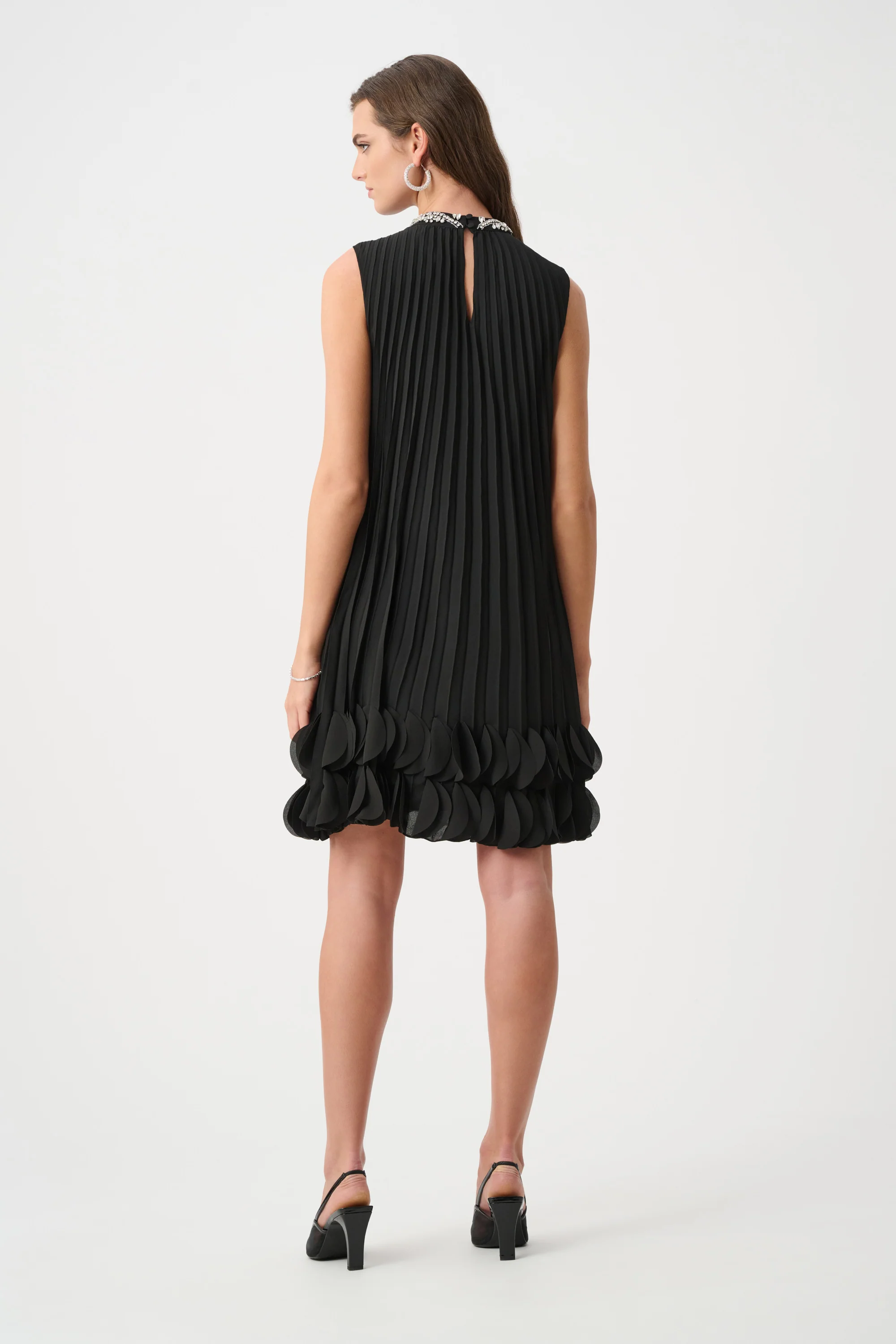 Joseph Ribkoff Signature Pleated Embellished A-Line Dress Style 263738 - Image 8