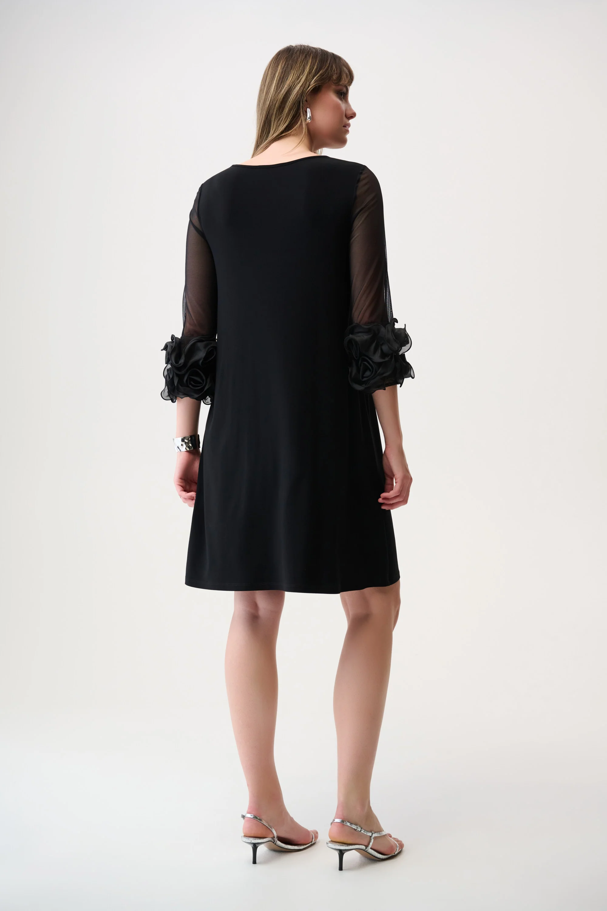Joseph Ribkoff Silky Knit and Mesh A-Line Dress With Ruffled Trim Style 261212 - Image 4