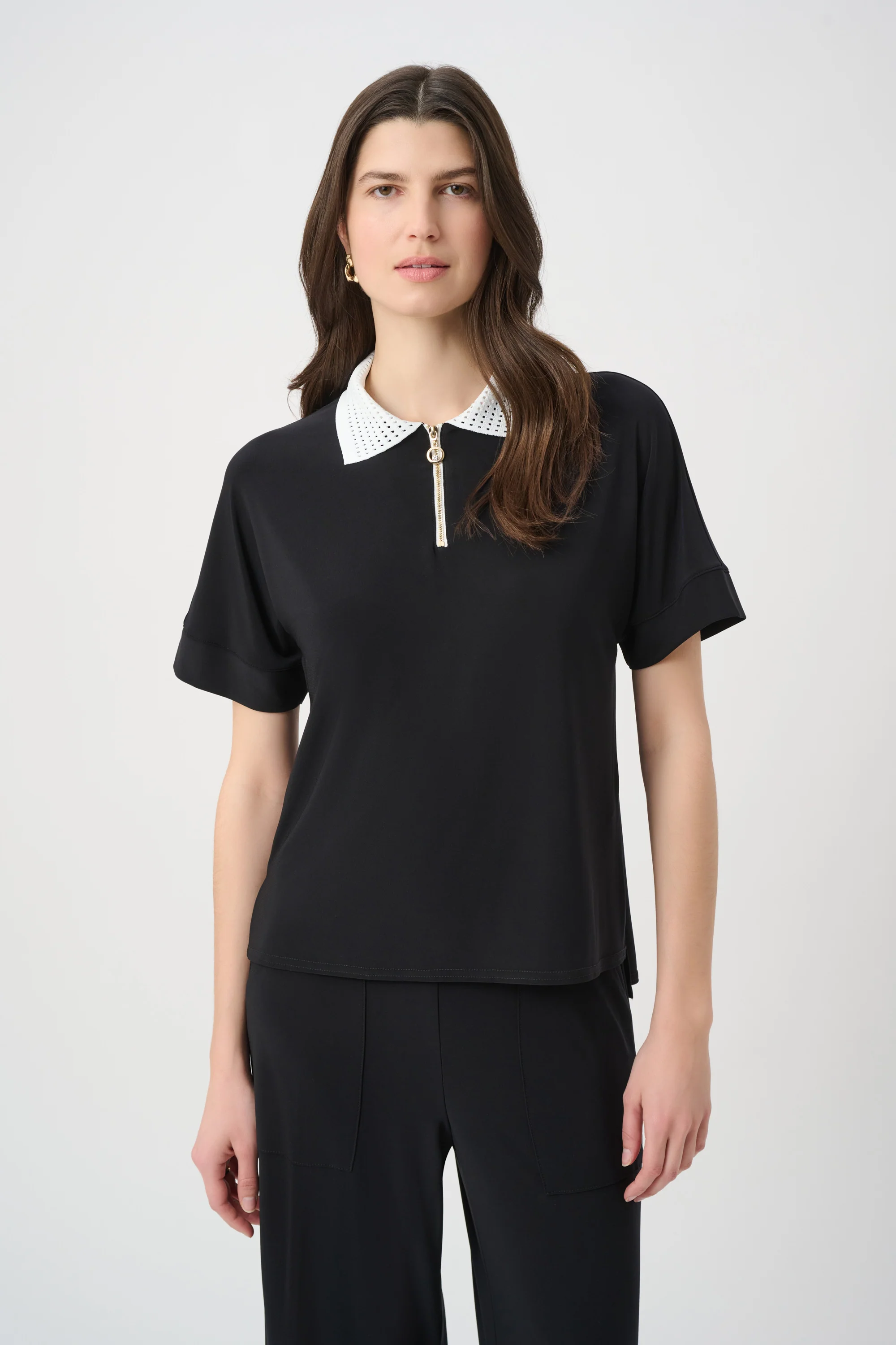 Joseph Ribkoff Silky Knit Boxy Top With Polo Collar Style 261164
