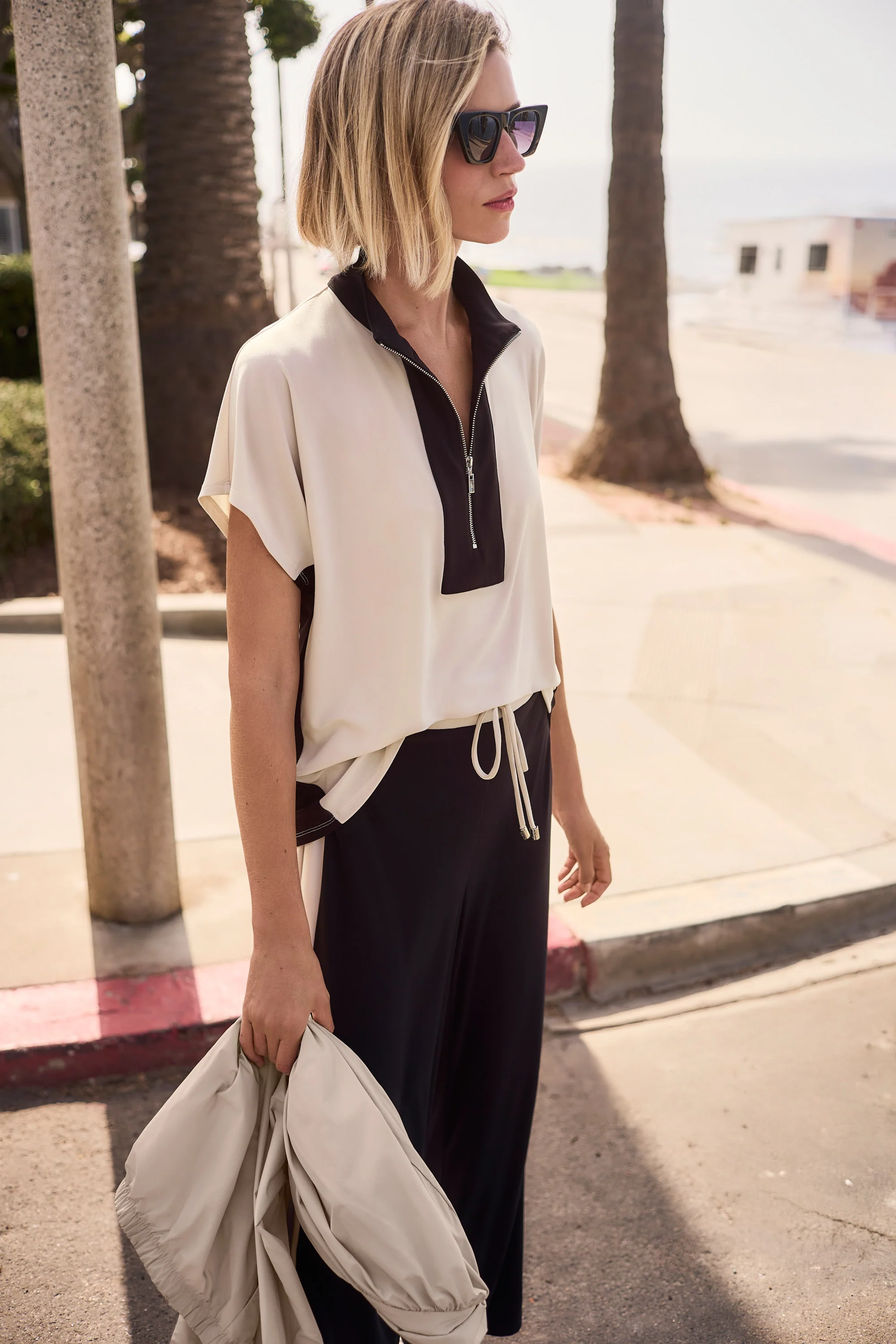 Joseph Ribkoff Color Block Straight Top With Zipped Collar Style 261611