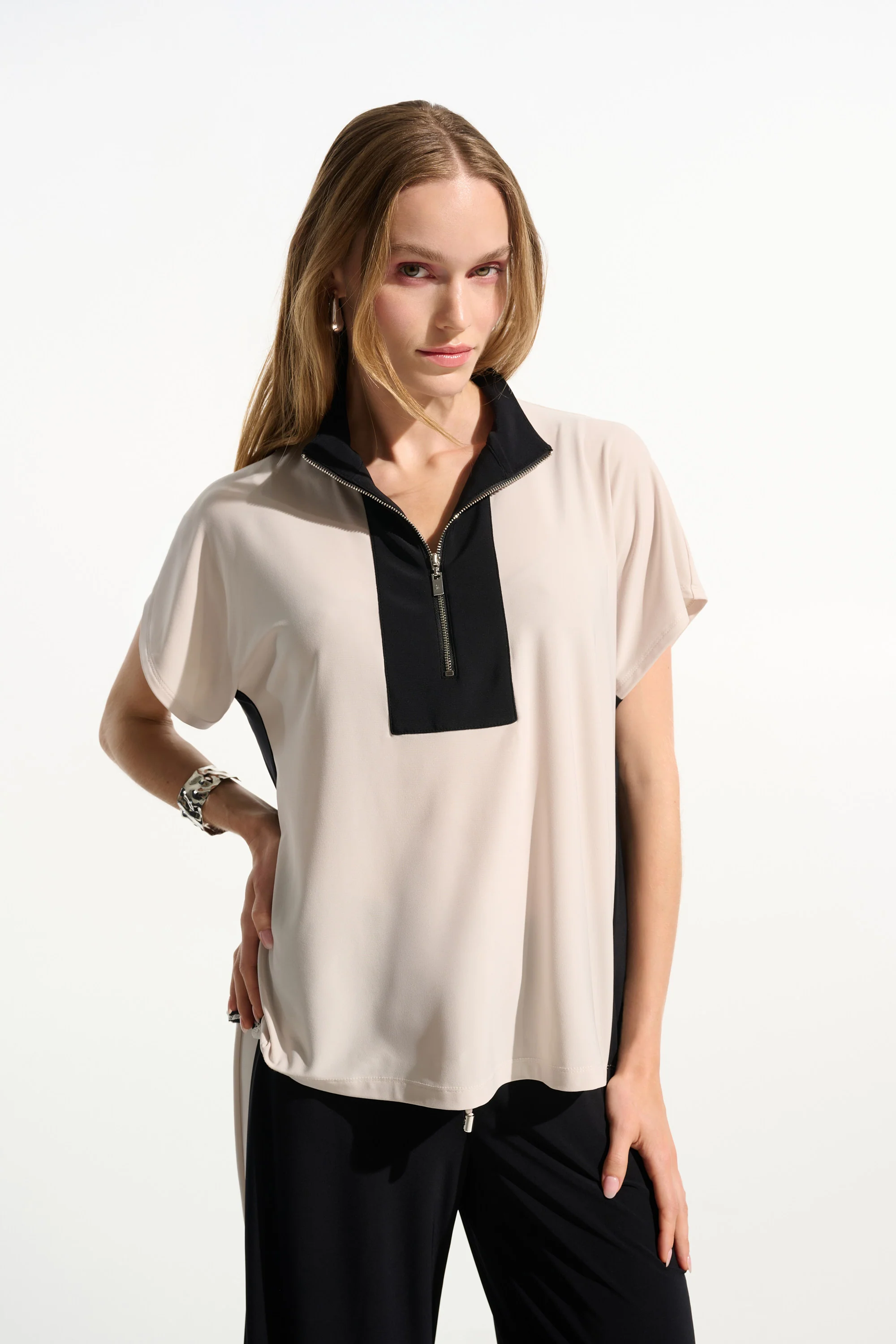 Joseph Ribkoff Color Block Straight Top With Zipped Collar Style 261611 - Image 3
