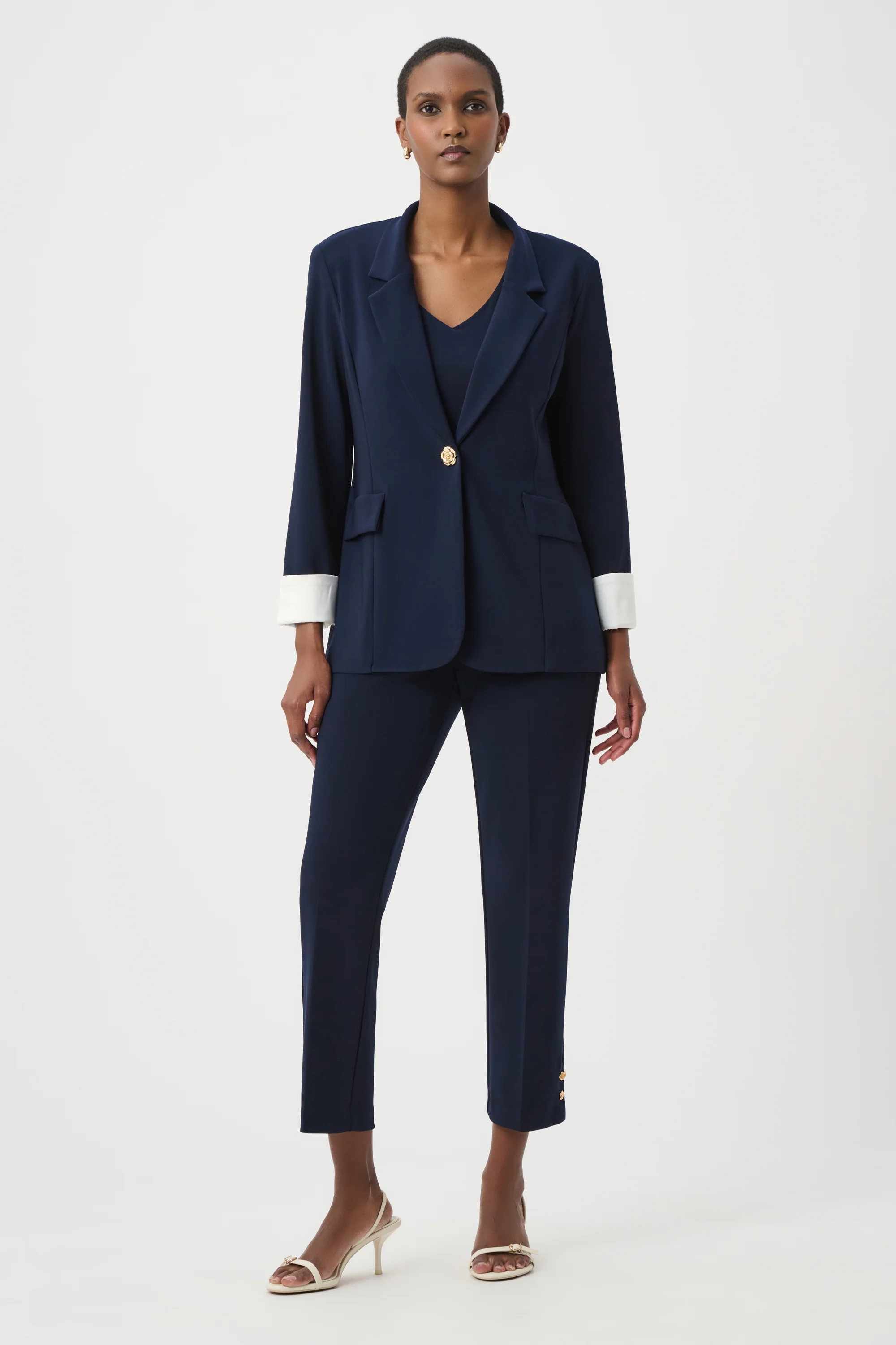 Joseph Ribkoff Crop Pull-On Pants With Gold Buttons Style 261254 - Image 2
