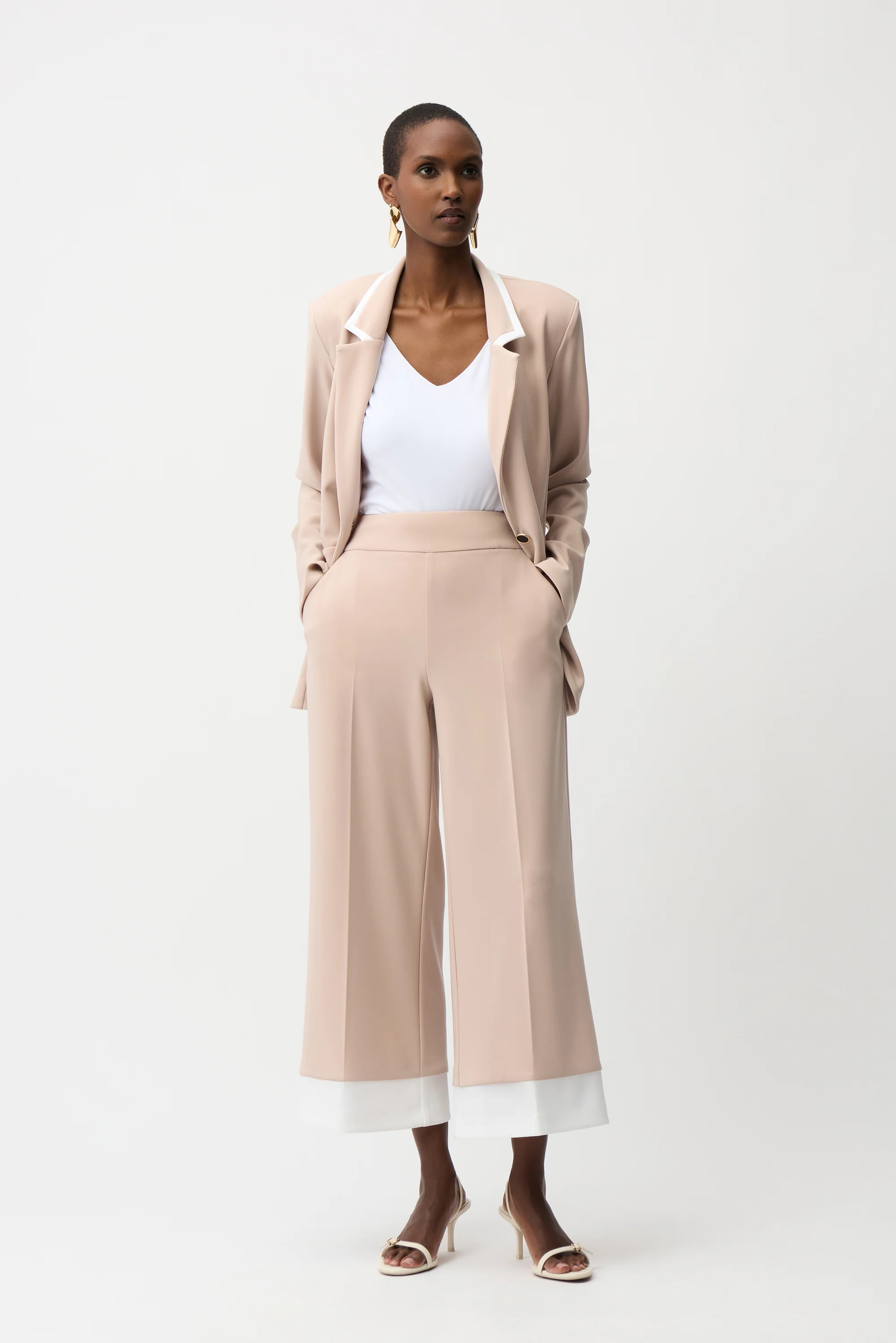 Joseph Ribkoff Silky Knit Pull-On Culotte Pants With Contrast Piping Style 261166 - Image 2