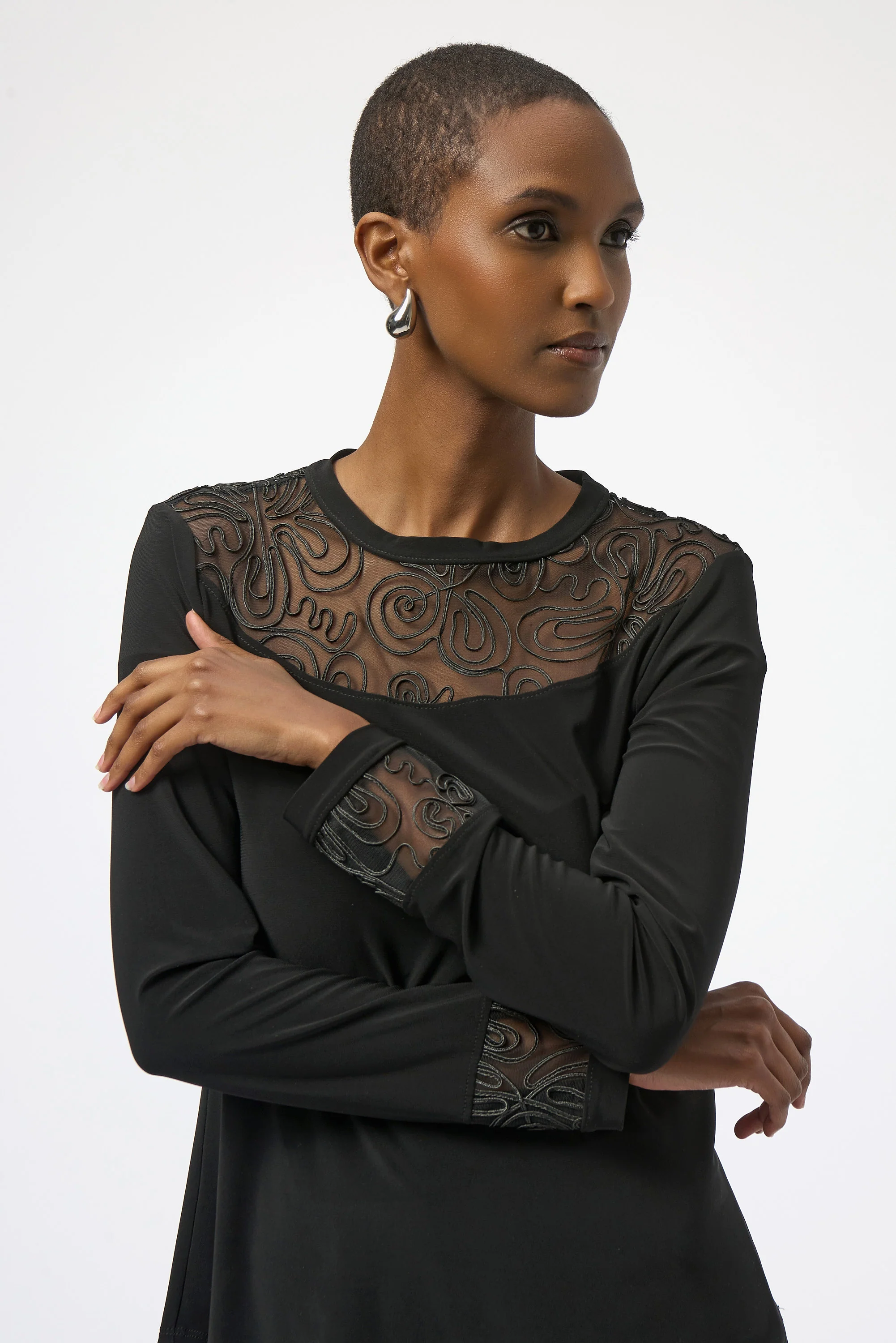 Joseph Ribkoff Silky Knit & Soutache Mesh Fitted Tunic Style 254213