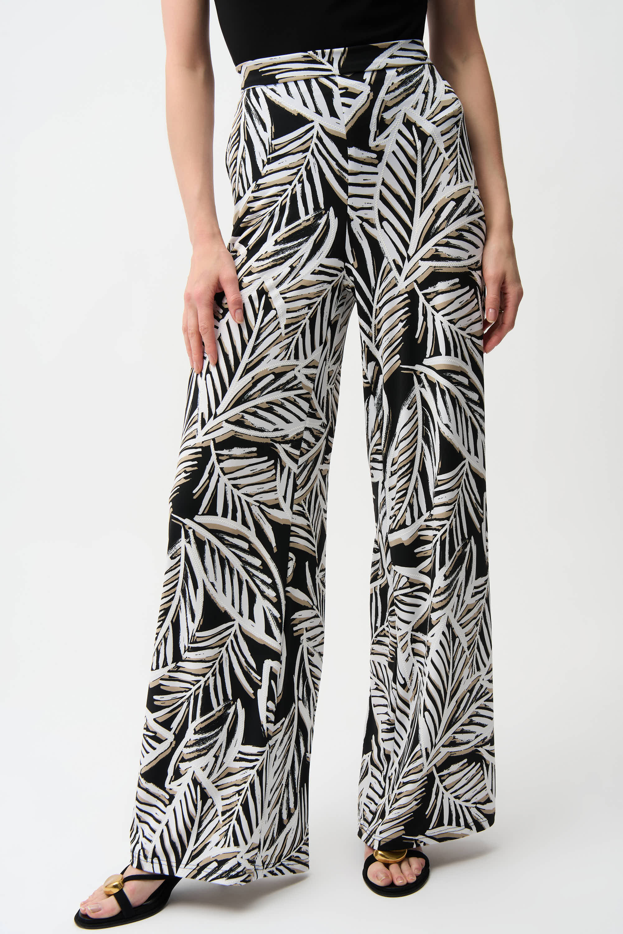 Joseph Ribkoff Silky Knit Tropical Print Wide Leg Pull-On Pants Style 261158