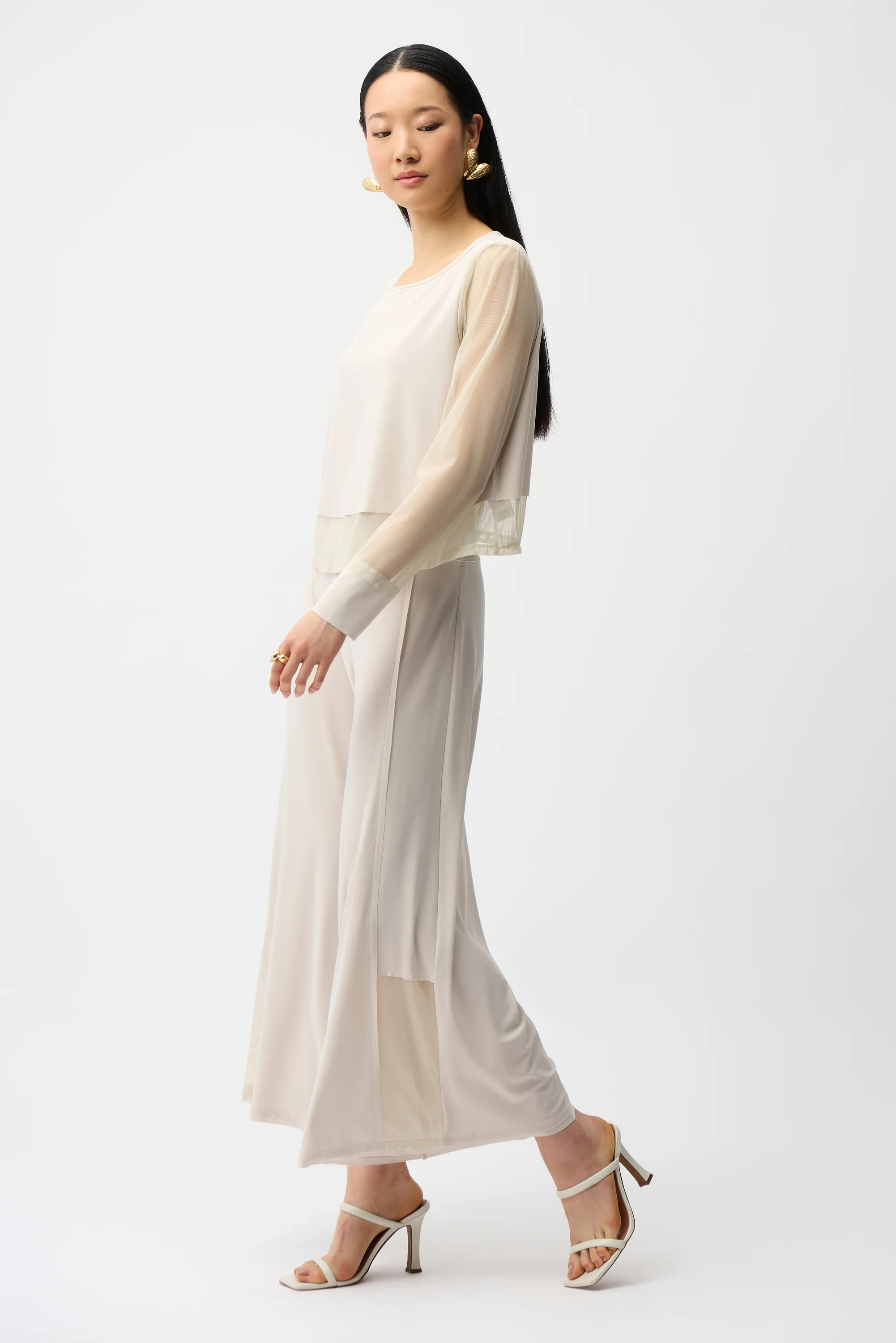 Joseph Ribkoff Wide Leg Pull-On Pants With Mesh Inserts Style 261277 - Image 5