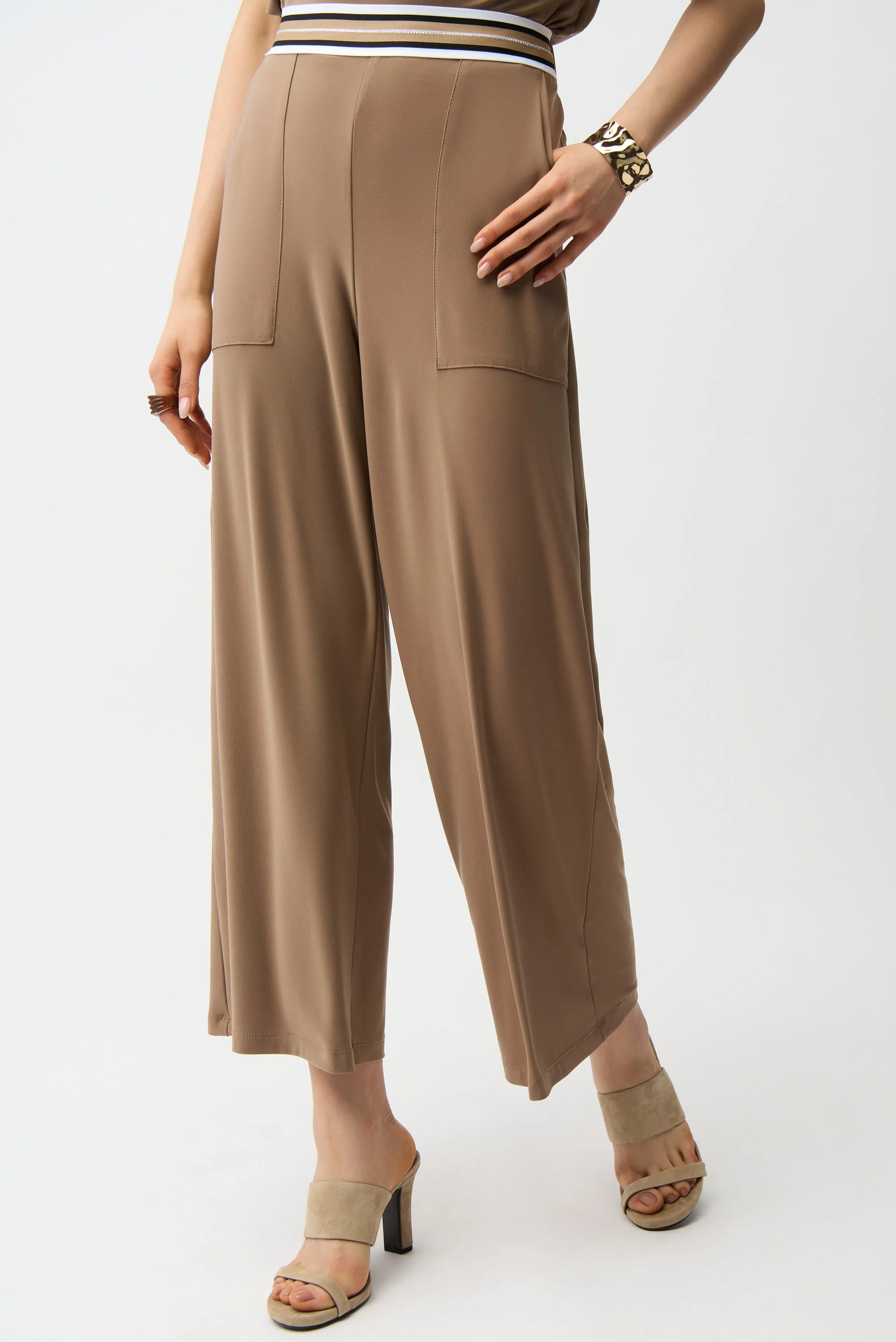 Joseph Ribkoff Wide Leg Pull-On Pants With Stripe Waistband Style 261165 - Image 5