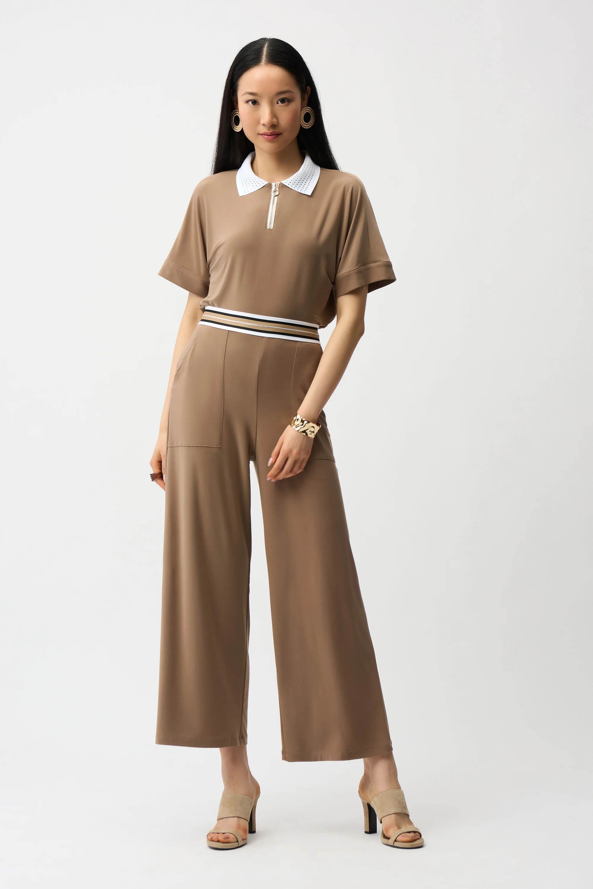 Joseph Ribkoff Wide Leg Pull-On Pants With Stripe Waistband Style 261165 - Image 6