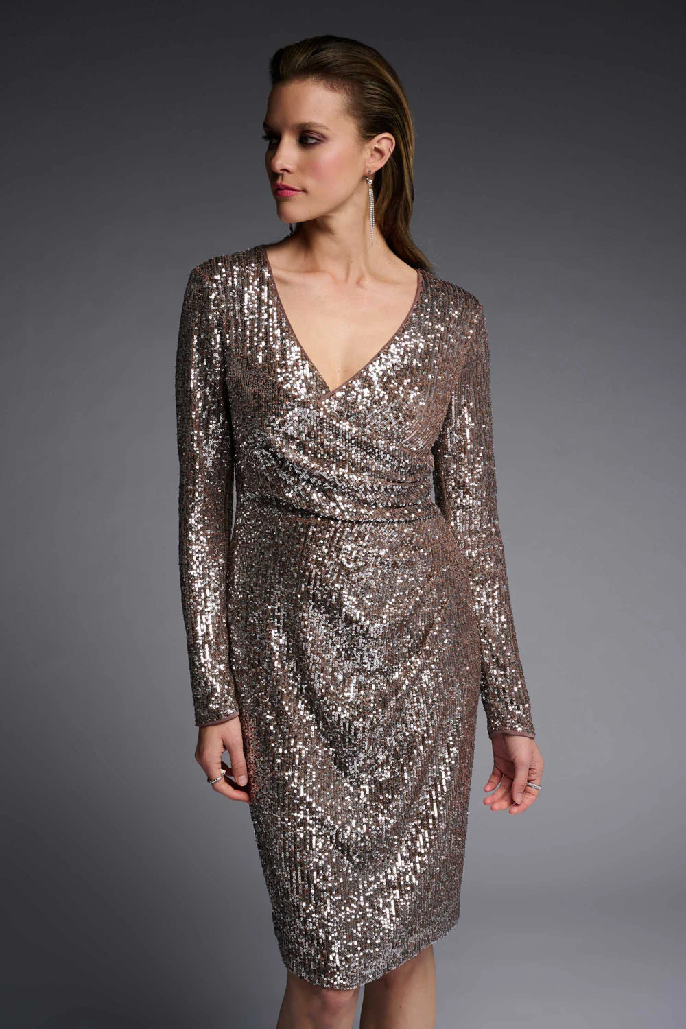 Joseph Ribkoff Silver/Taupe Dress Style 223720 - Image 3