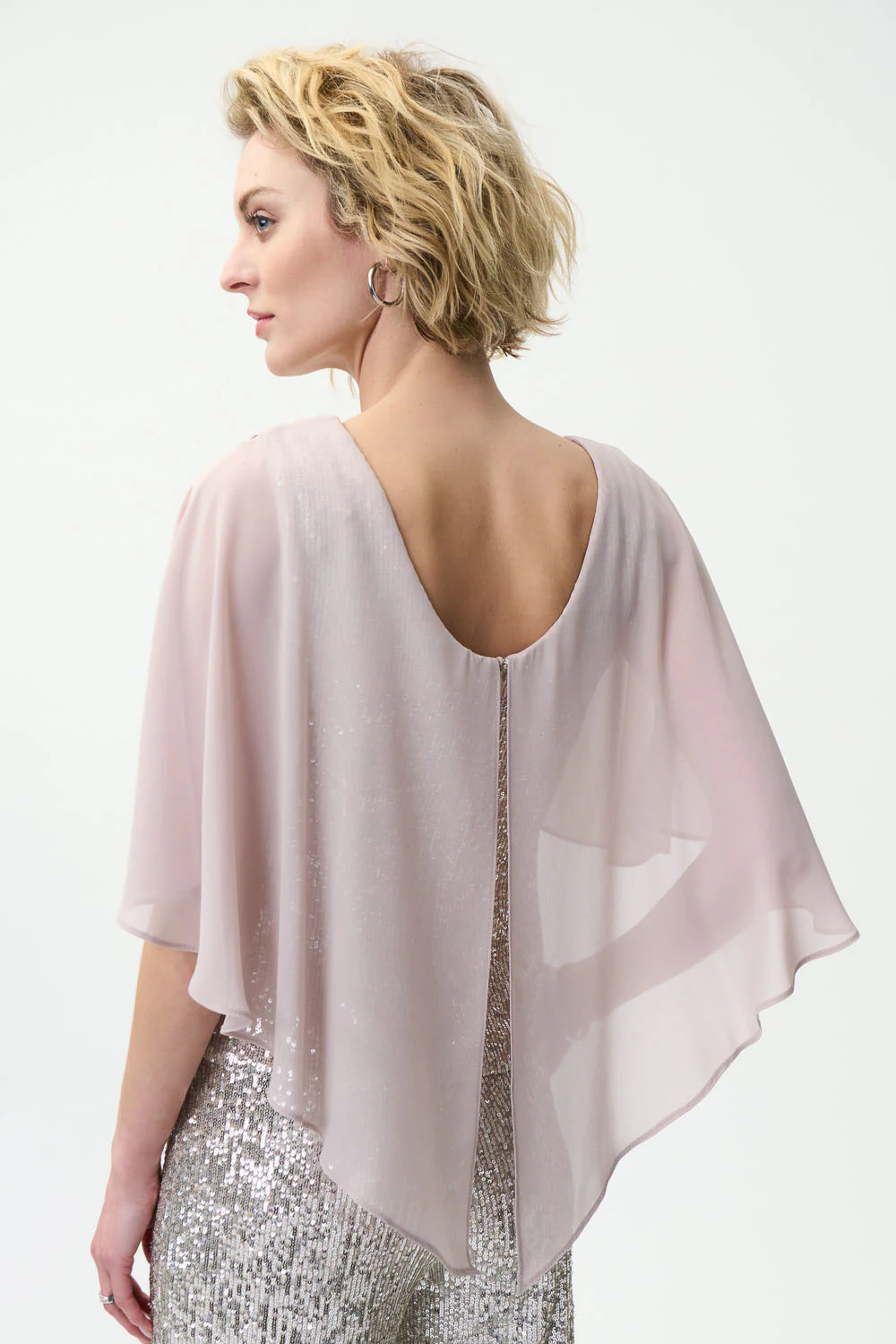 Joseph Ribkoff Silver Top with chiffon overlay Style 224075 - Image 3