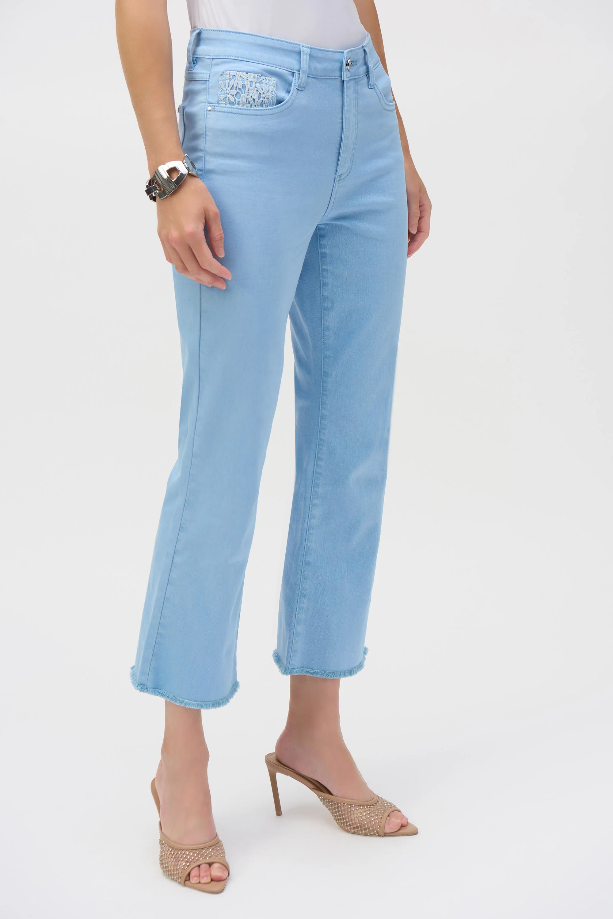 Joseph Ribkoff Stretch Flare Crop Jeans With Frayed Hem Style 252912