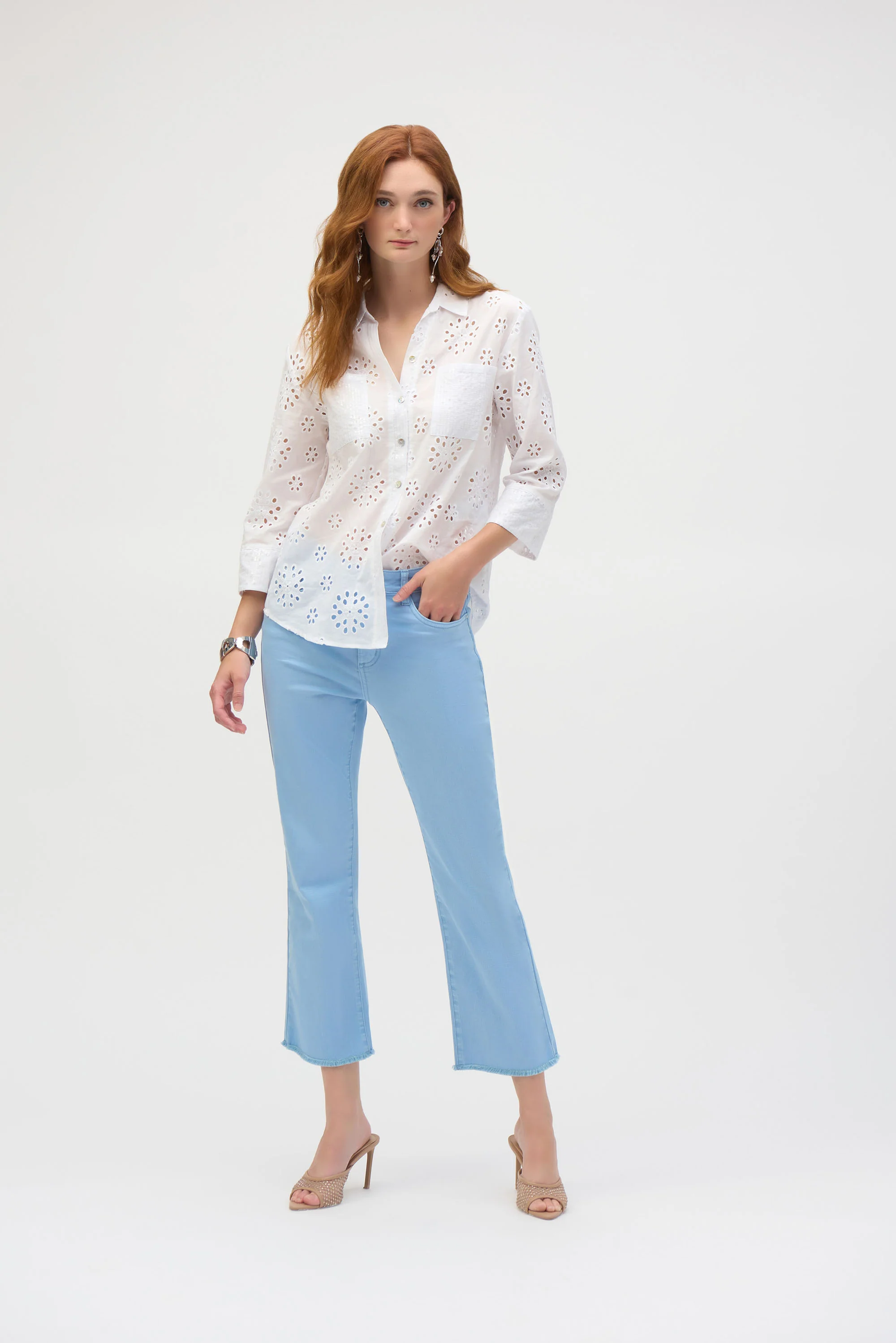 Joseph Ribkoff Stretch Flare Crop Jeans With Frayed Hem Style 252912 - Image 4