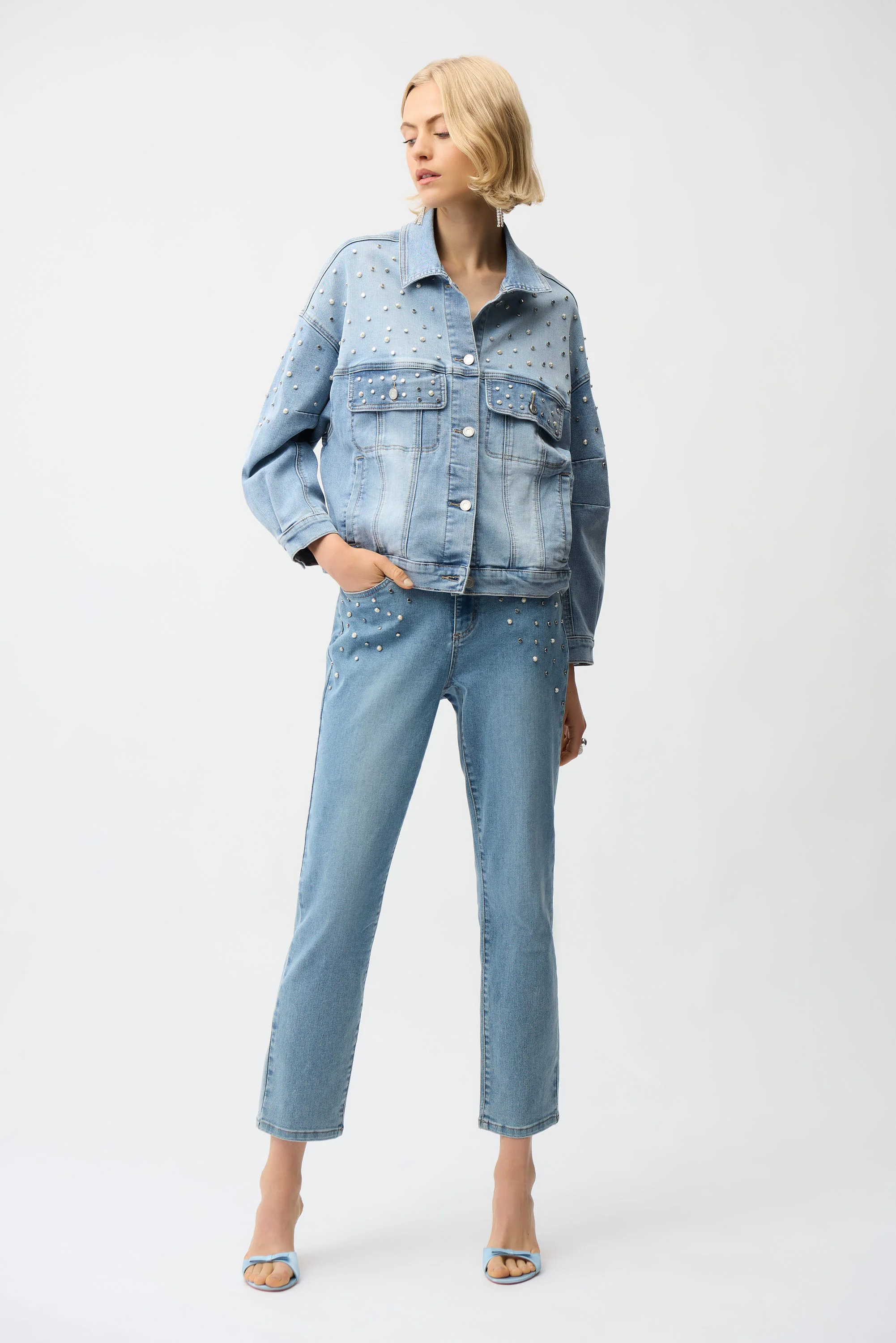 Joseph Ribkoff Slim Leg Jeans With Pearls and Studs Style 261947 - Image 3