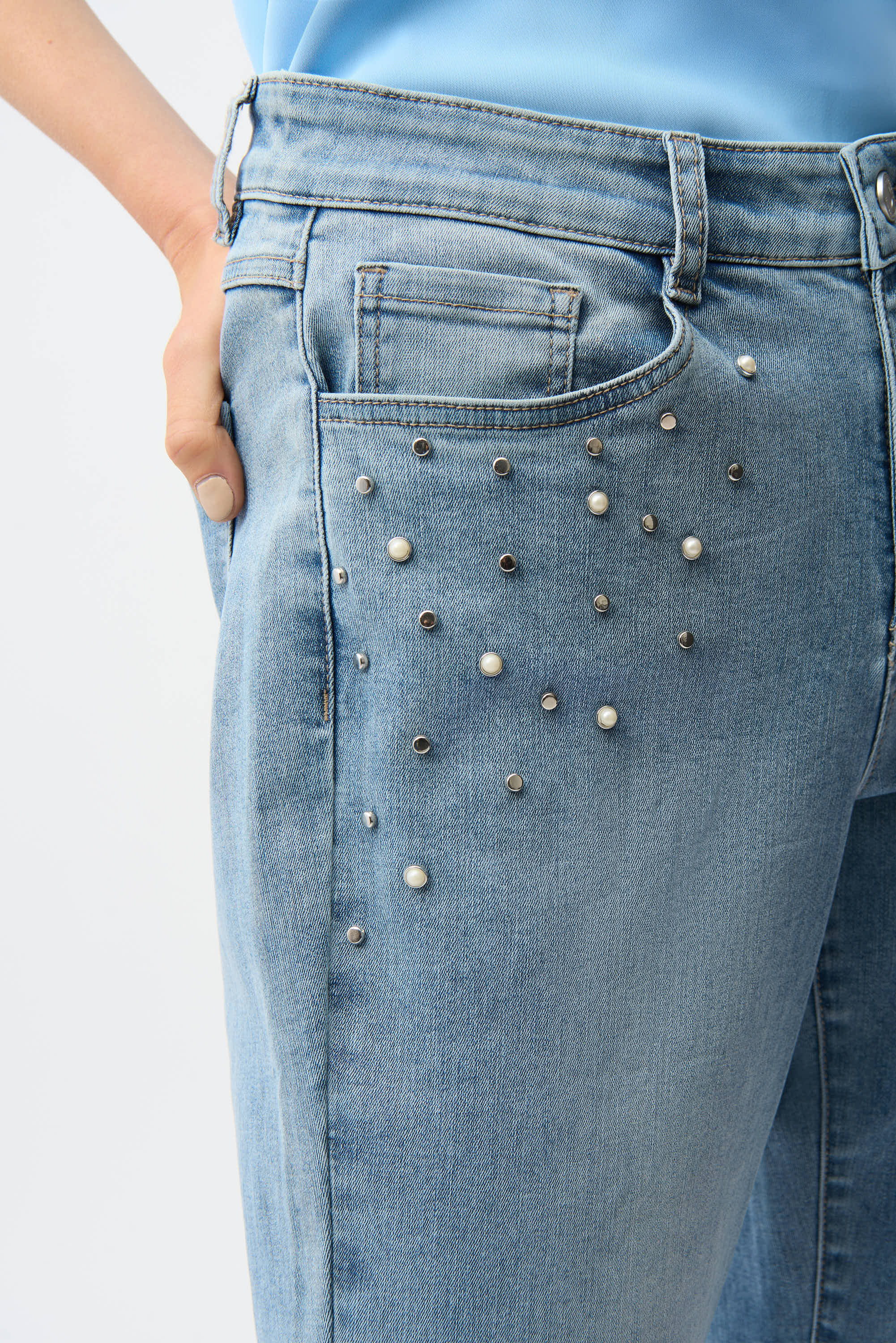 Joseph Ribkoff Slim Leg Jeans With Pearls and Studs Style 261947 - Image 5