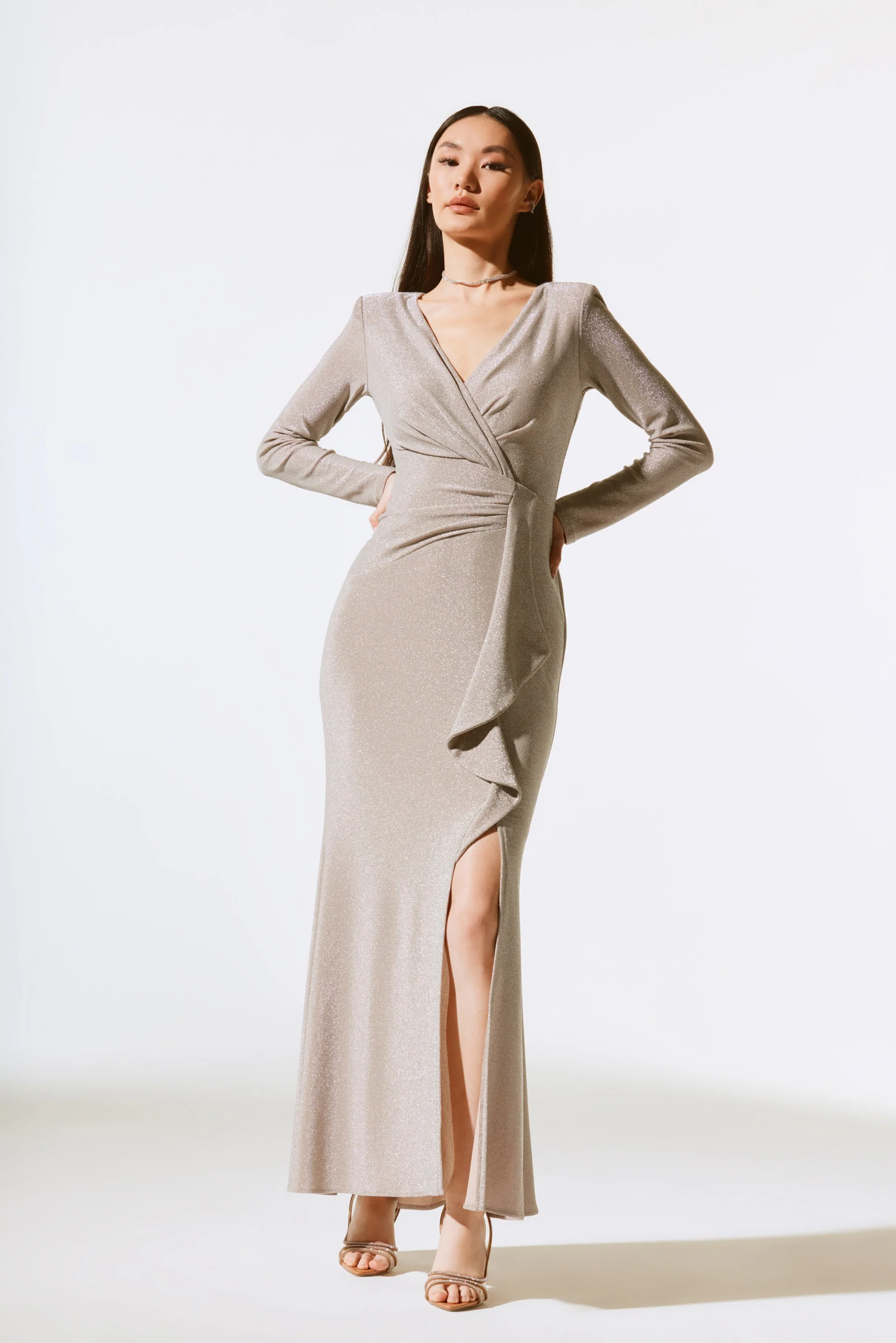 Joseph Ribkoff Sparkle Long Sleeve Wrap Gown Style 243793 - Image 2
