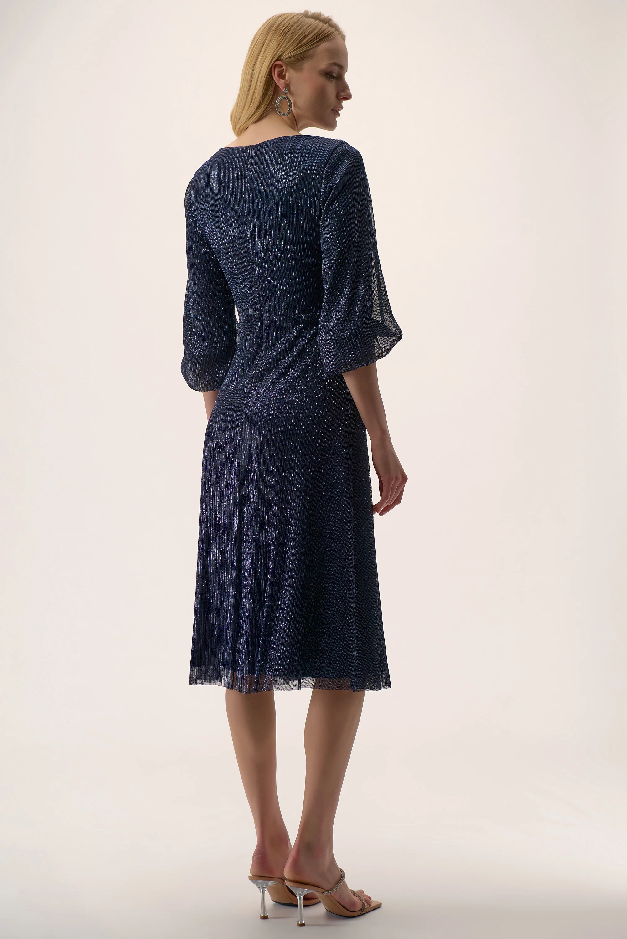 Joseph Ribkoff Sparkle Mesh Plissé Fit and Flare Midi Dress Style 254735 - Image 4