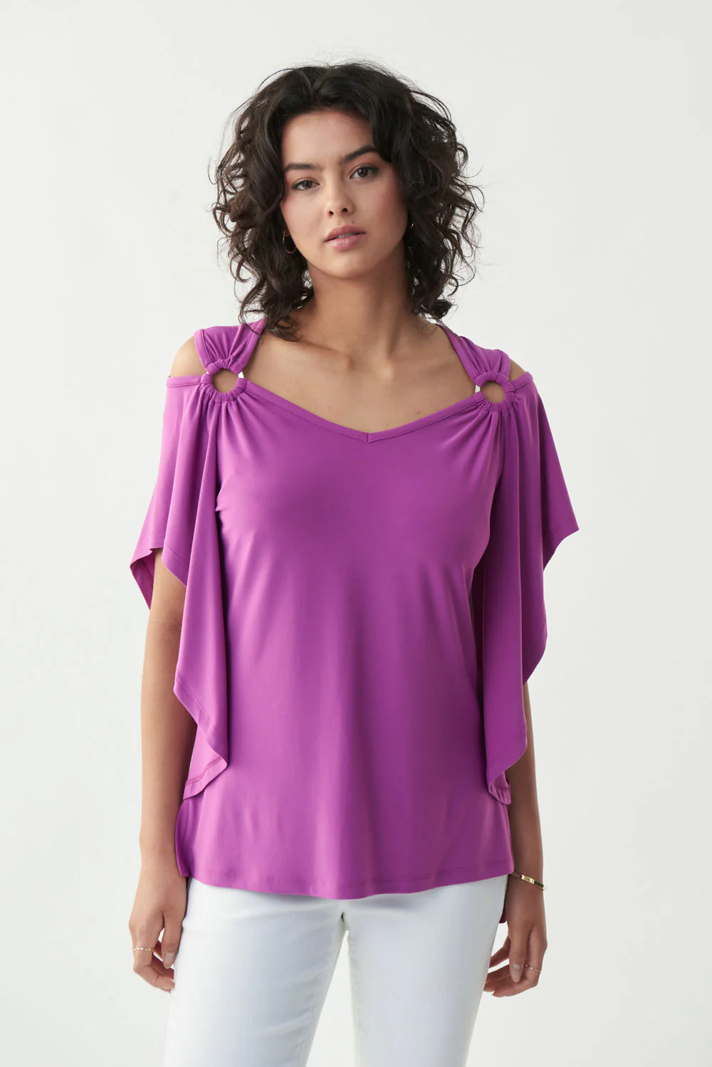 Joseph Ribkoff Sparkling Grape Cold Shoulder Top Style 221006