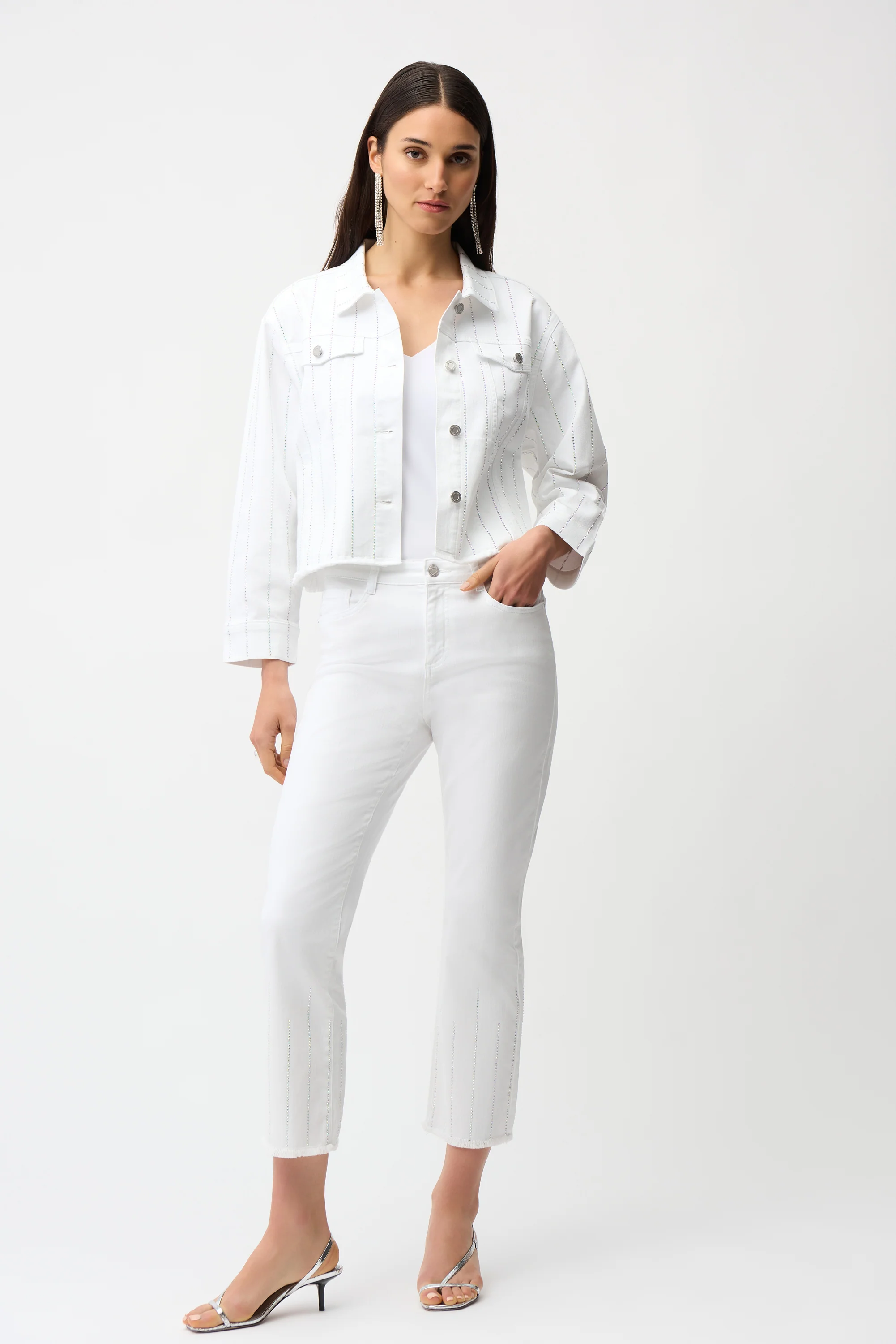 Joseph Ribkoff Straight Crop Jeans With Rhinestones Style 261974 - Image 2