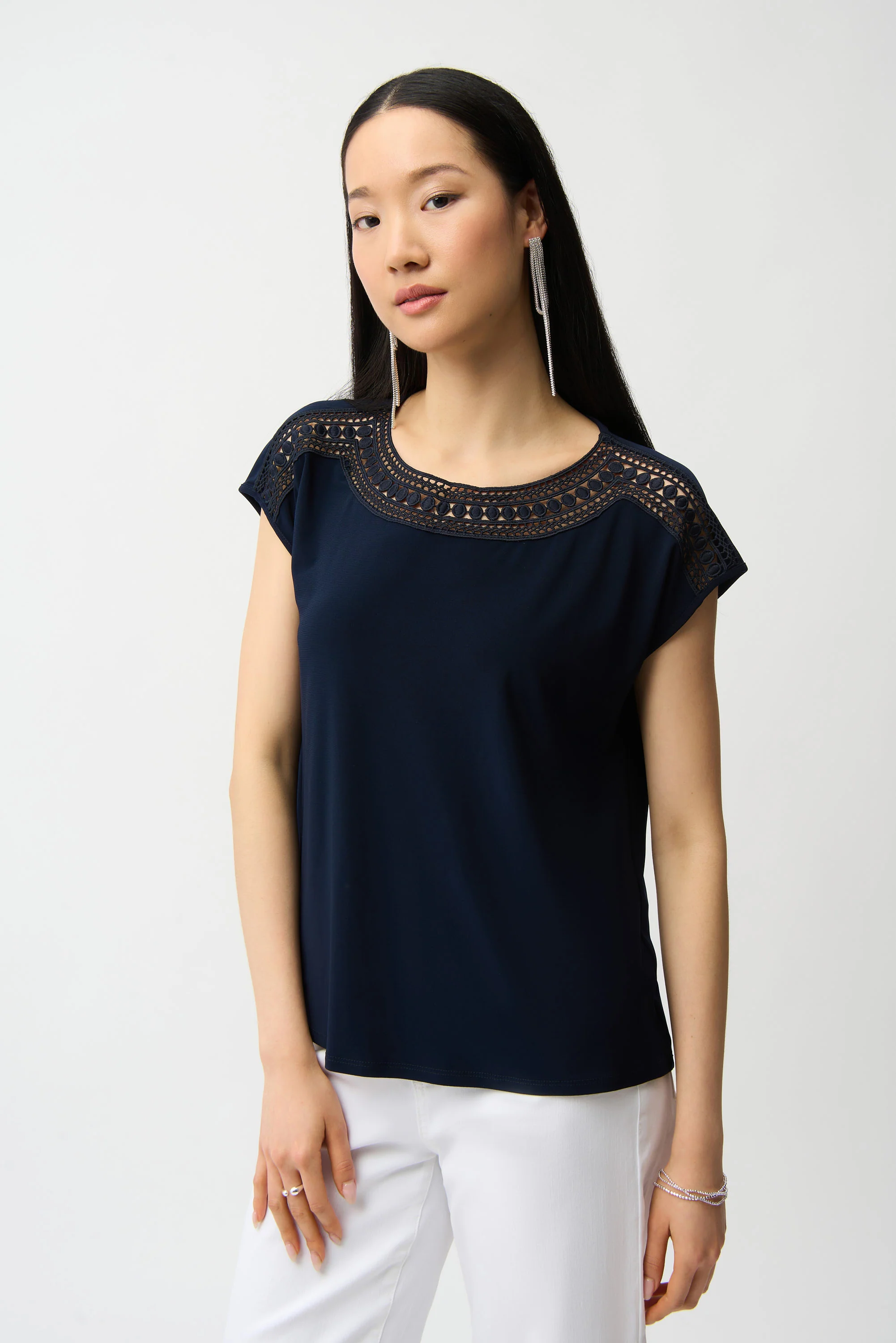 Joseph Ribkoff Straight Top With Guipure At Neckline Style 261200 - Image 4
