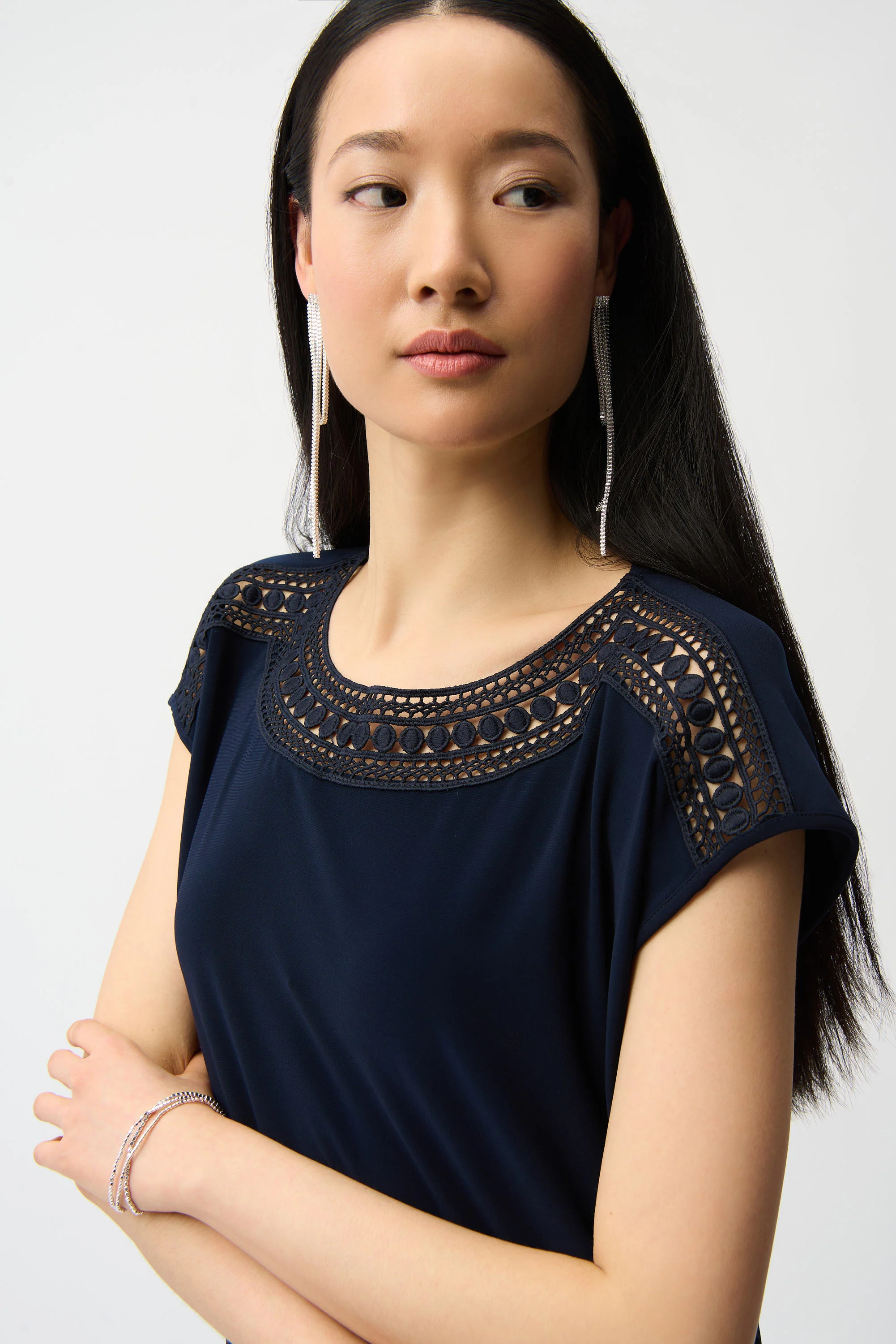 Joseph Ribkoff Straight Top With Guipure At Neckline Style 261200 - Image 7