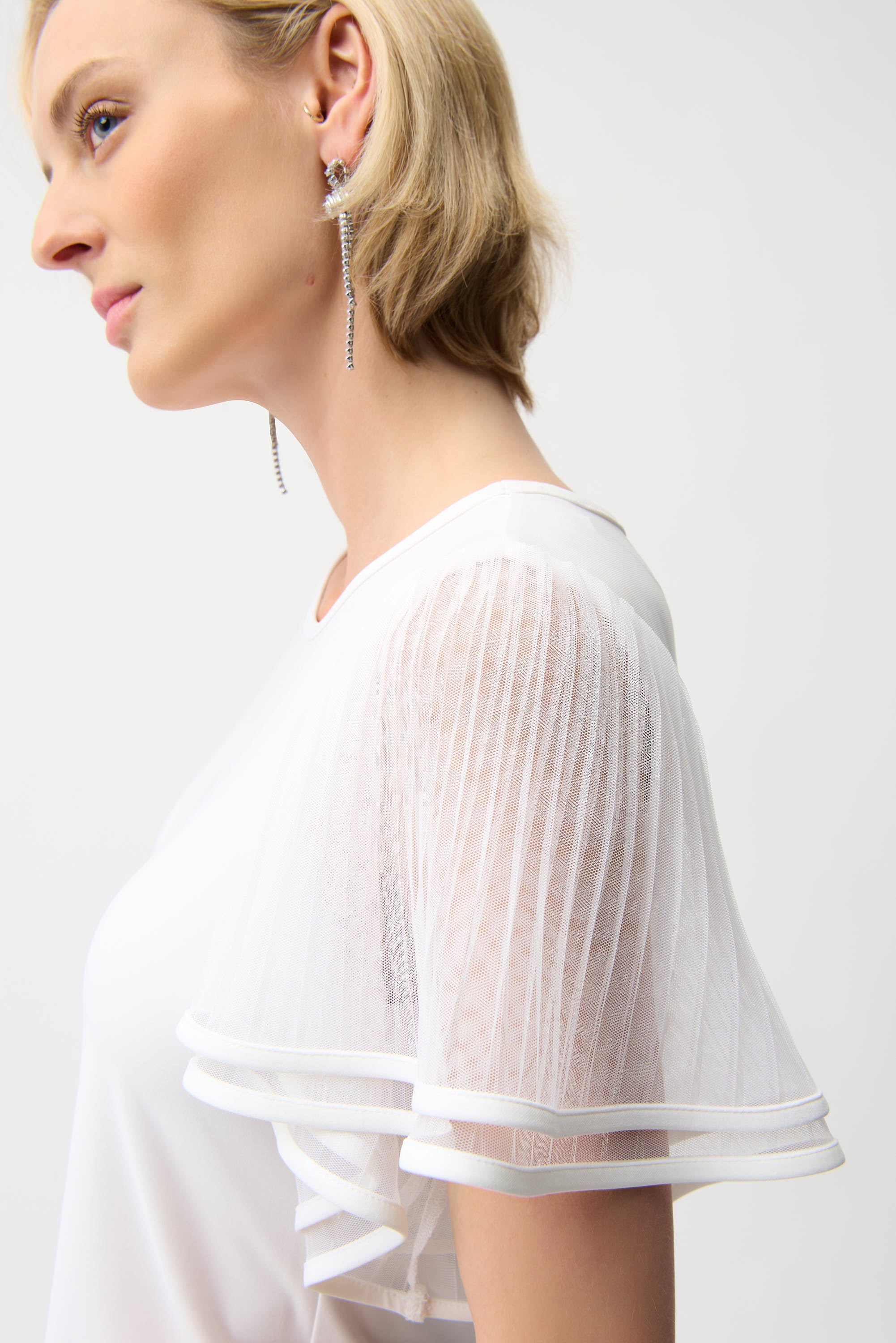 Joseph Ribkoff Straight Top With Mesh Bell Sleeves Style 261115 - Image 3