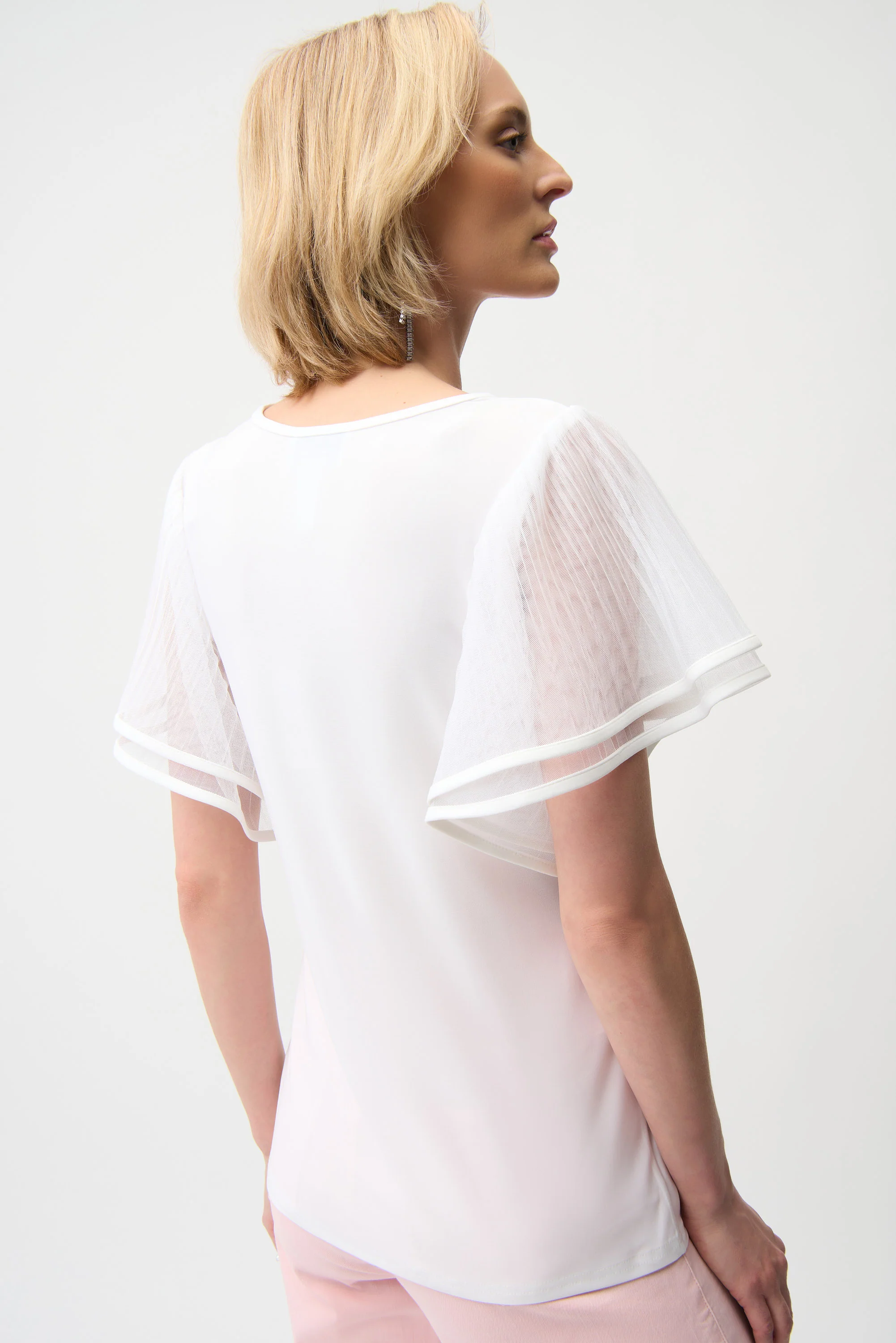 Joseph Ribkoff Straight Top With Mesh Bell Sleeves Style 261115 - Image 4