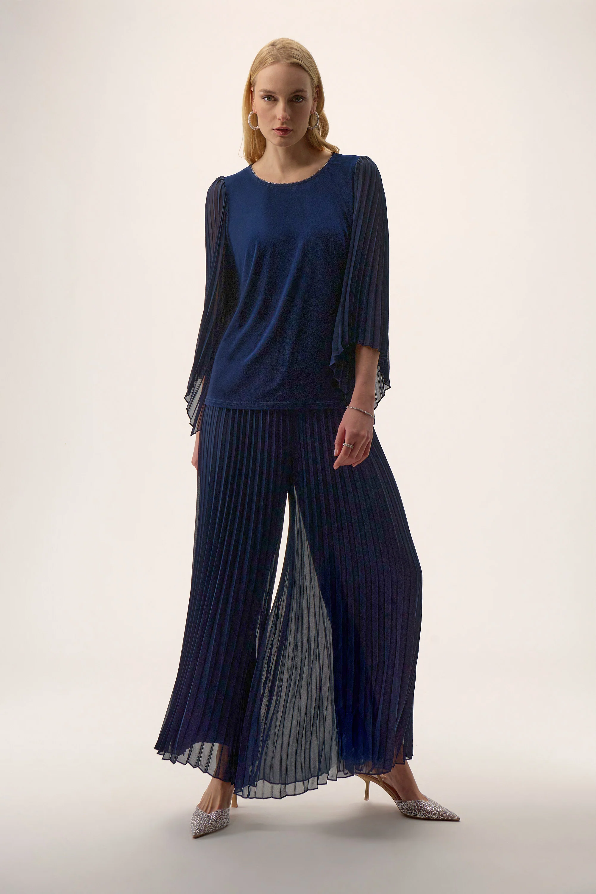 Joseph Ribkoff Straight Top with Pleated Chiffon Sleeves Style 254725 - Image 2