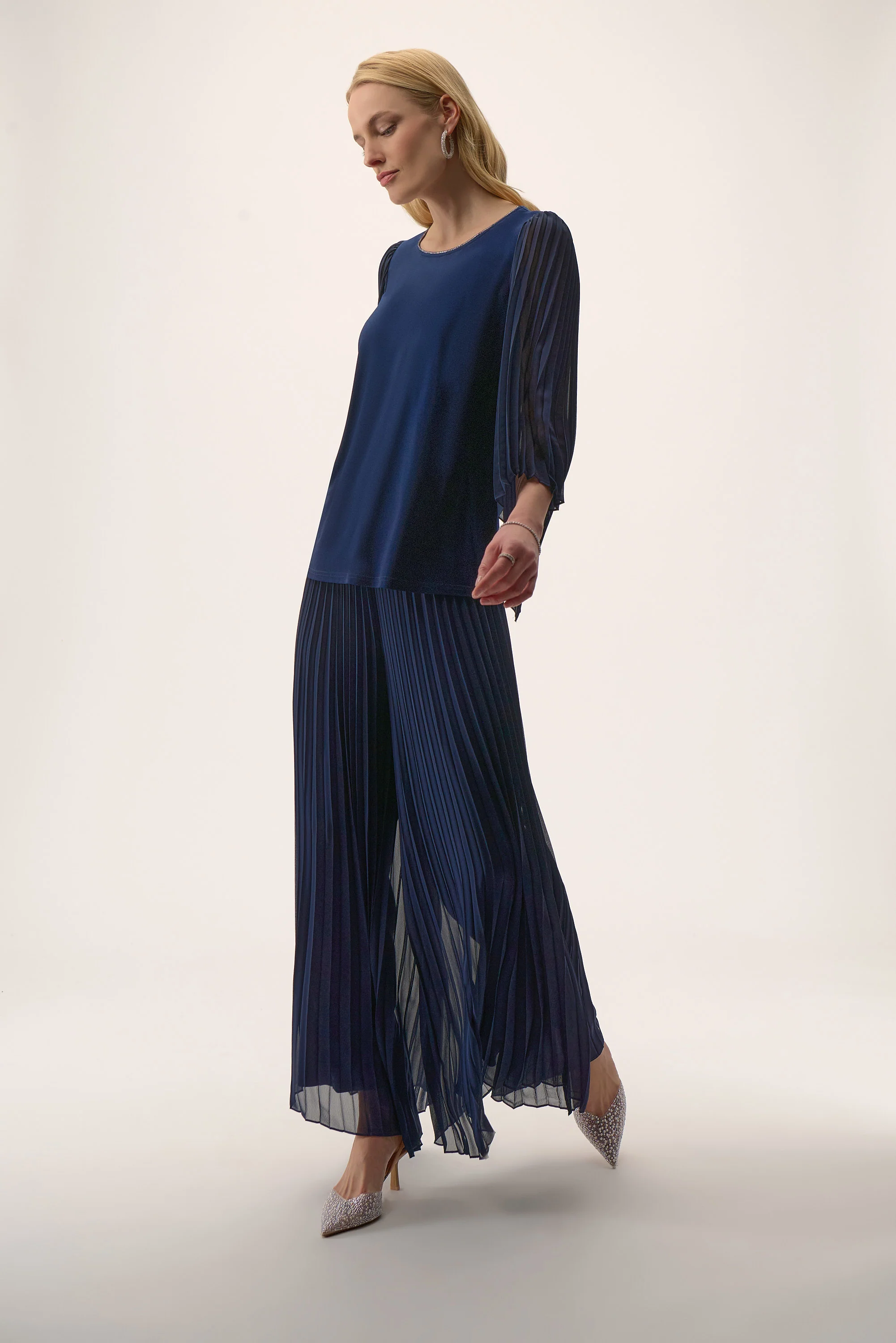 Joseph Ribkoff Straight Top with Pleated Chiffon Sleeves Style 254725 - Image 3
