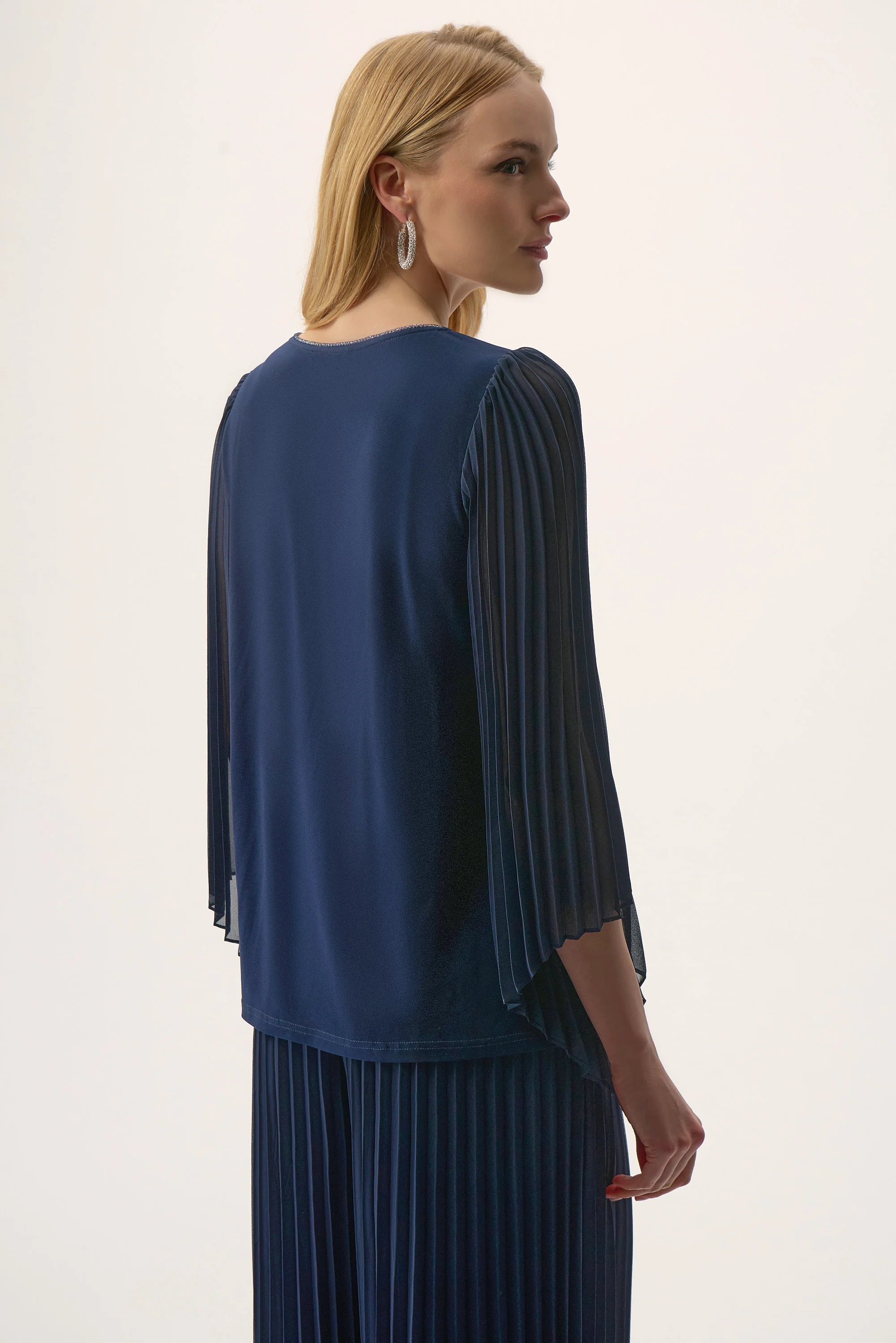 Joseph Ribkoff Straight Top with Pleated Chiffon Sleeves Style 254725 - Image 4