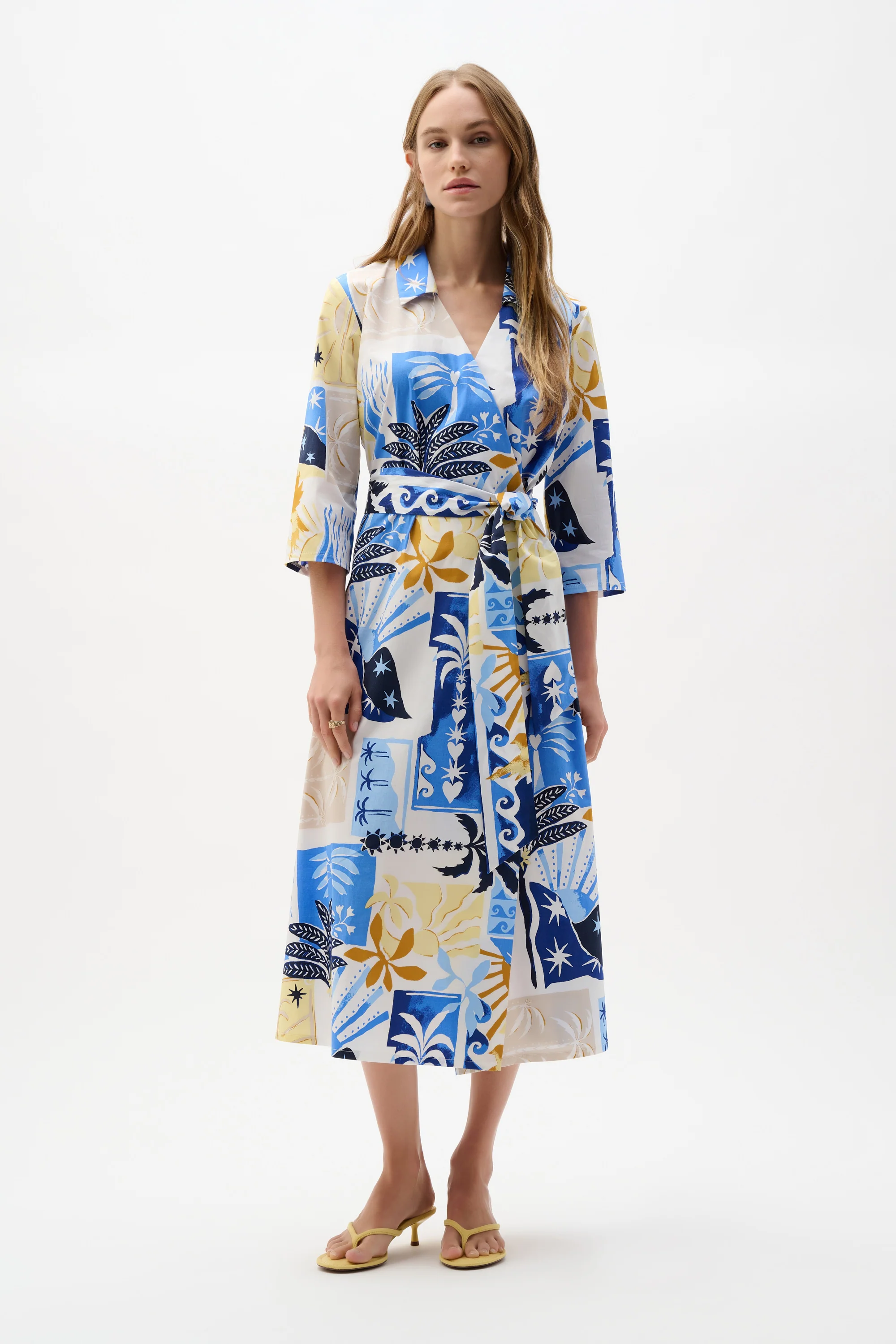 Joseph Ribkoff Stretch Cotton Tropical Print A-Line Wrap Dress Style 262225