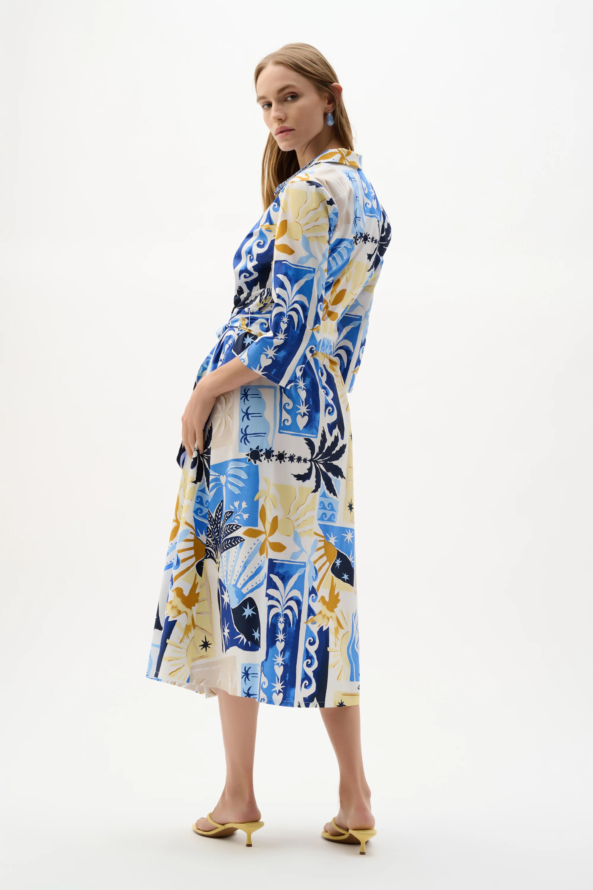 Joseph Ribkoff Stretch Cotton Tropical Print A-Line Wrap Dress Style 262225 - Image 5