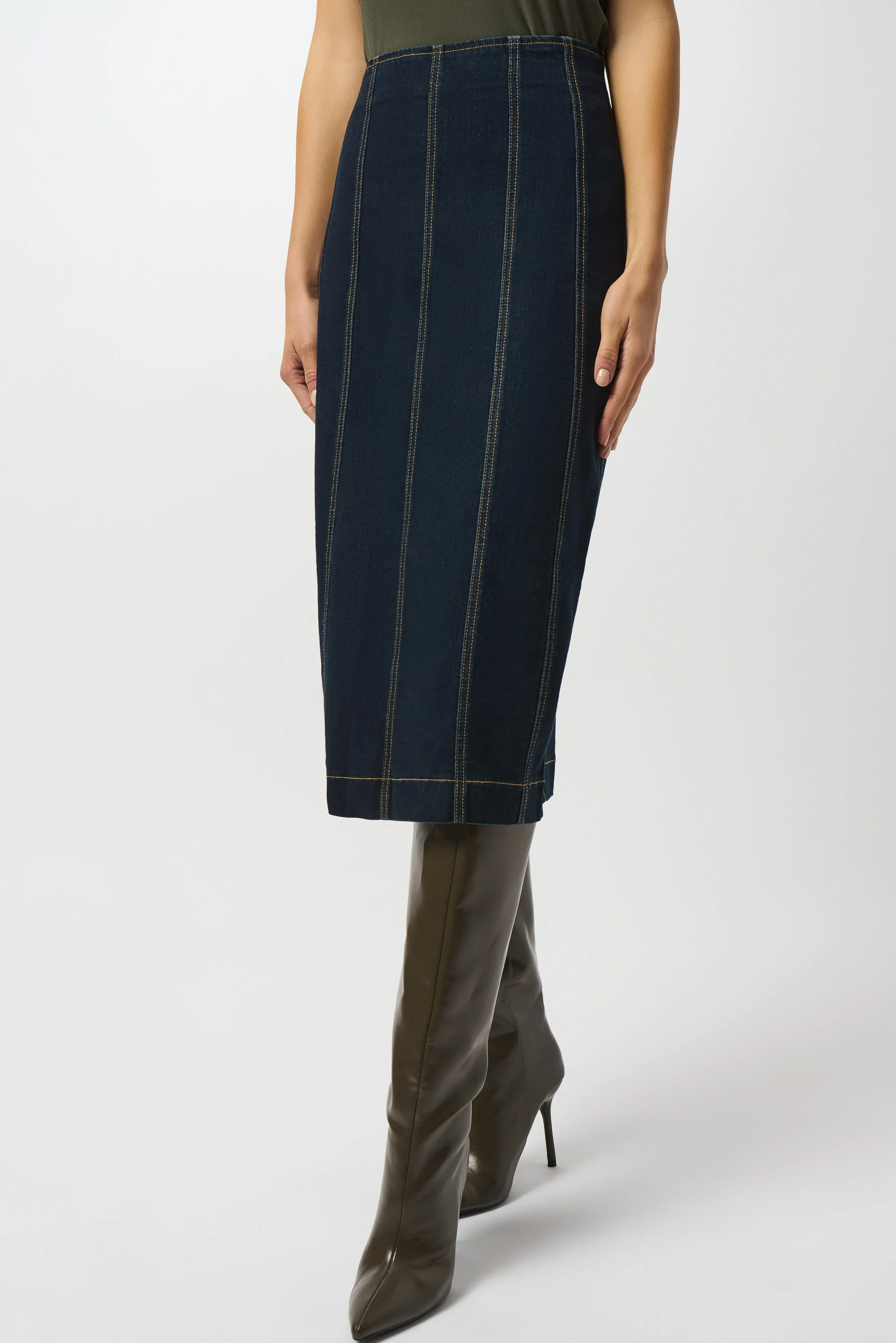 Joseph Ribkoff Stretch Denim Panelled Pencil Skirt Style 253996 - Image 3