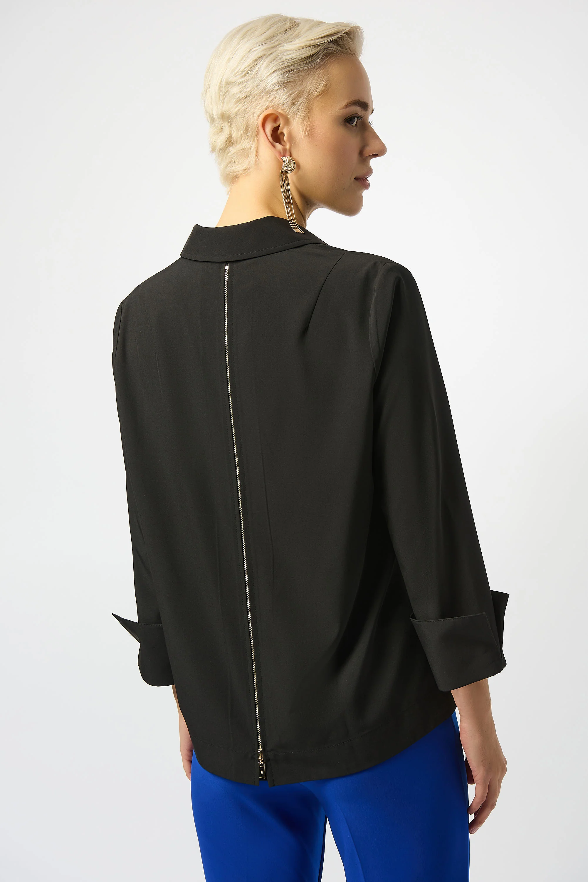 Joseph Ribkoff Stretch Poplin Button-Front Boxy Blouse Style 253923 - Image 10