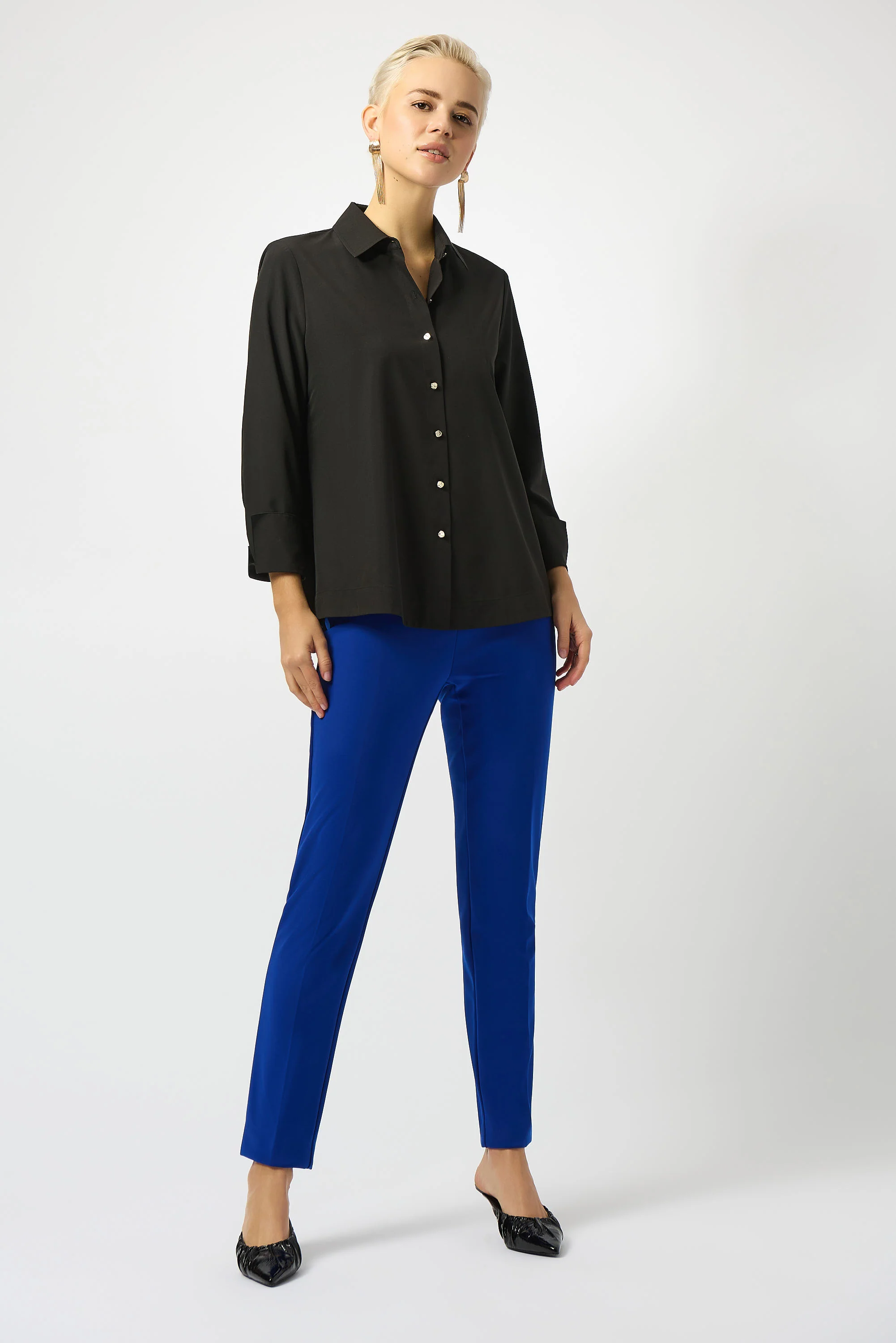 Joseph Ribkoff Stretch Poplin Button-Front Boxy Blouse Style 253923 - Image 11