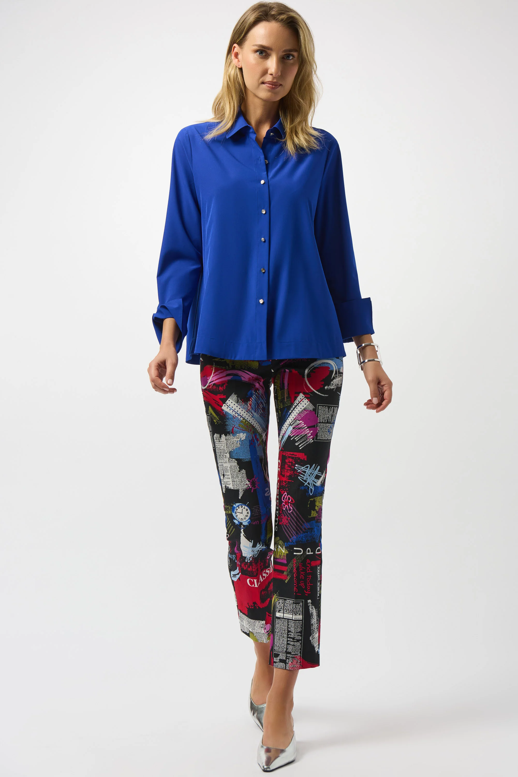 Joseph Ribkoff Stretch Poplin Button-Front Boxy Blouse Style 253923 - Image 2