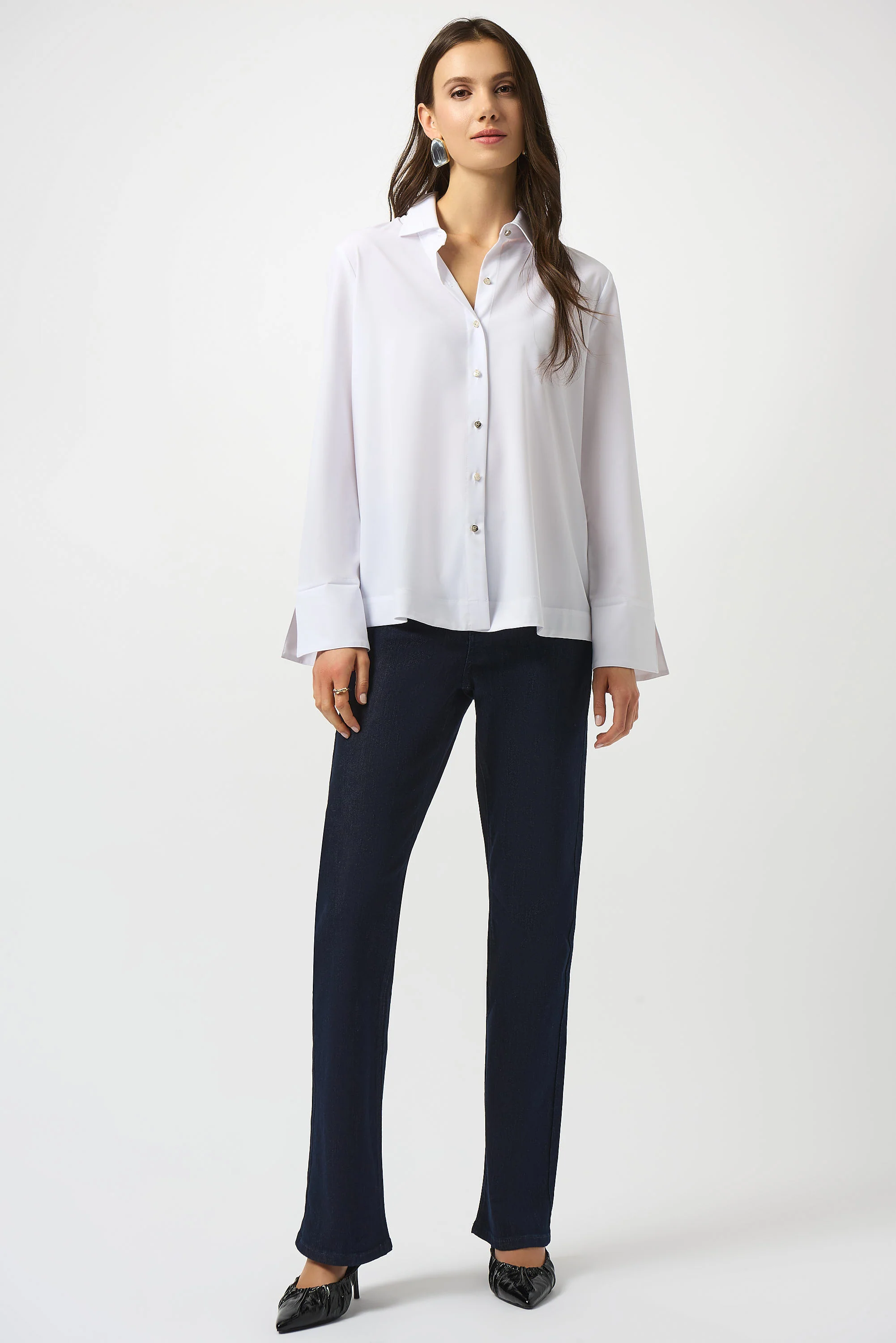 Joseph Ribkoff Stretch Poplin Button-Front Boxy Blouse Style 253923 - Image 5