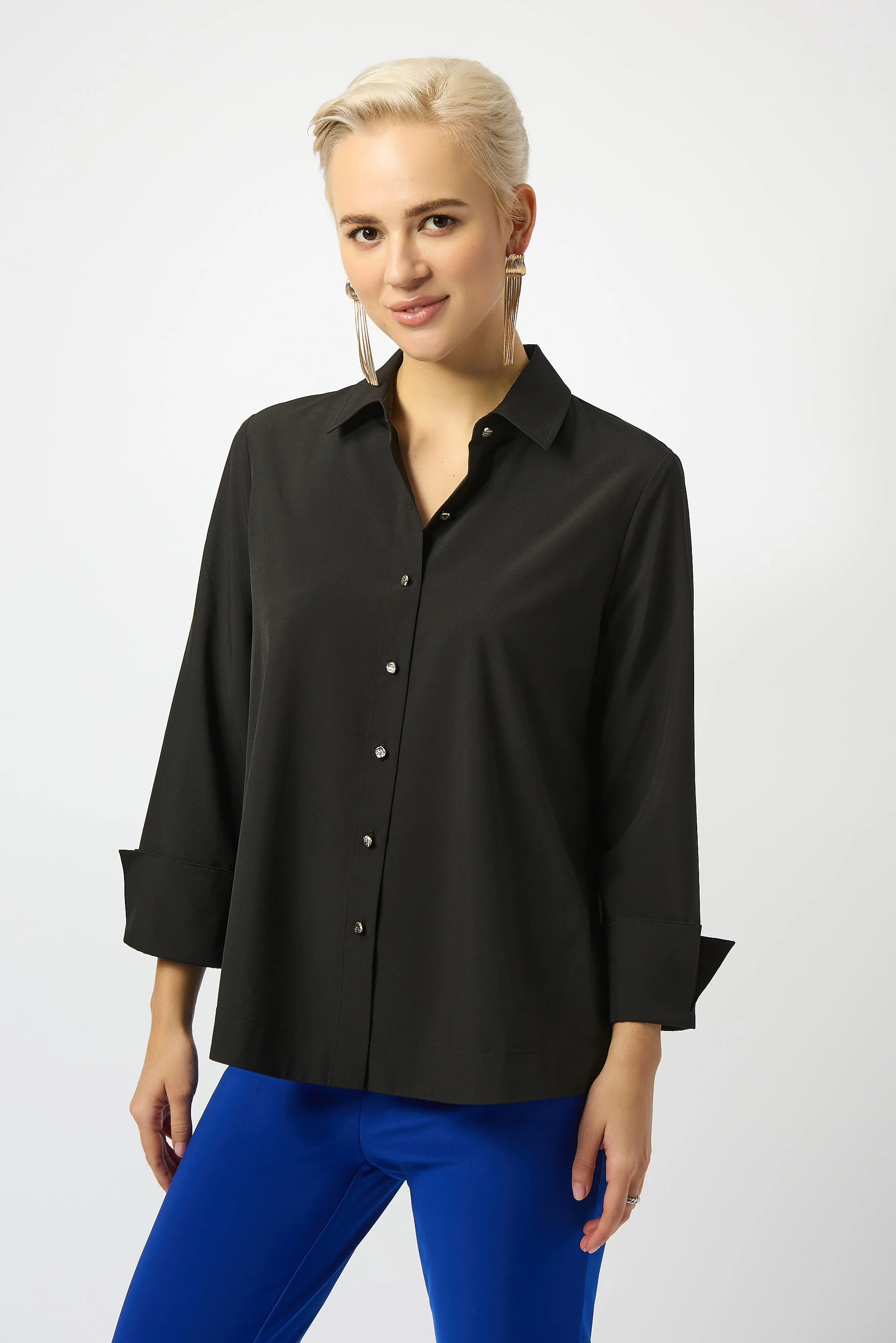 Joseph Ribkoff Stretch Poplin Button-Front Boxy Blouse Style 253923 - Image 8