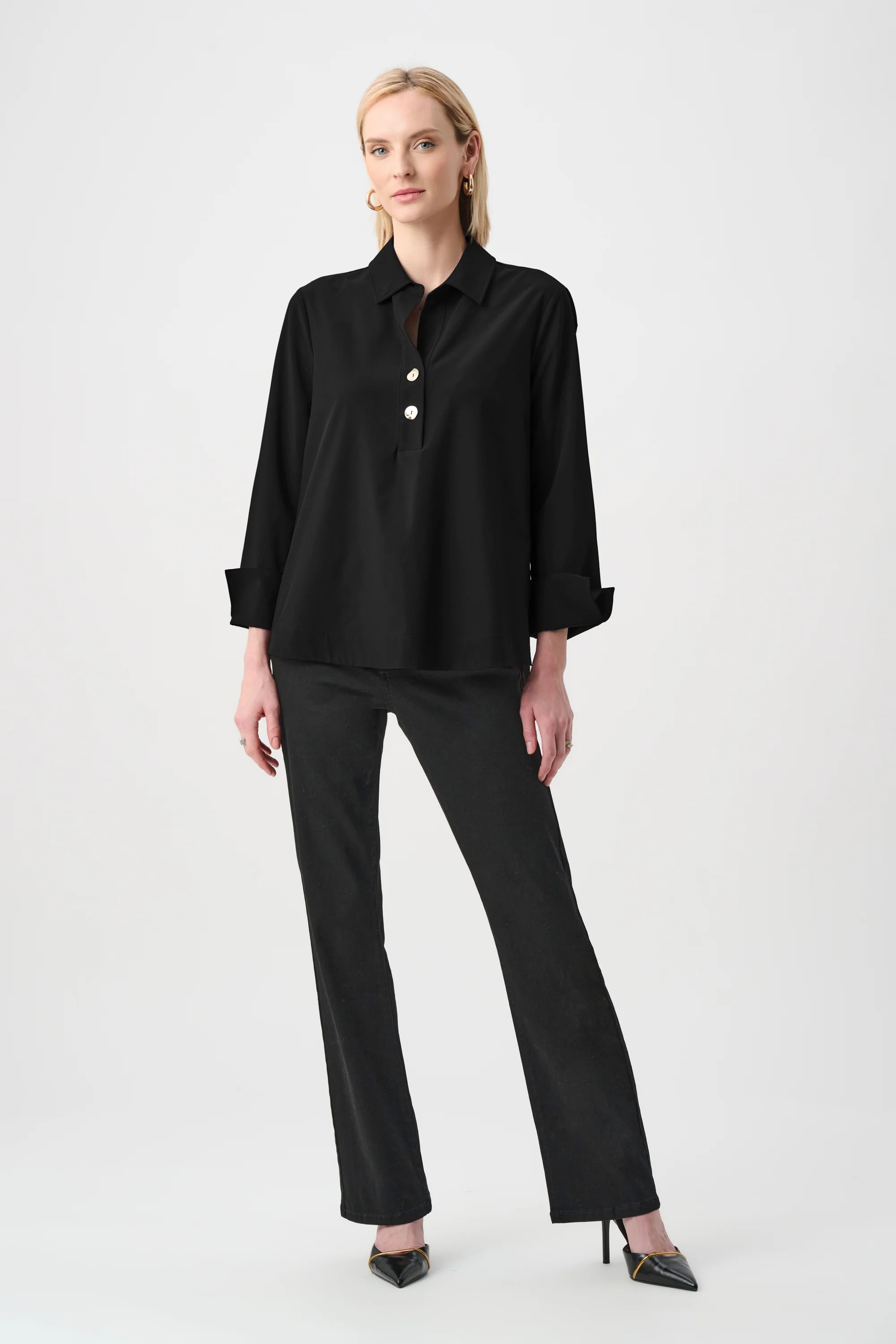 Joseph Ribkoff Stretch Poplin Shirt-Collar Boxy Top Style 263928 - Image 11
