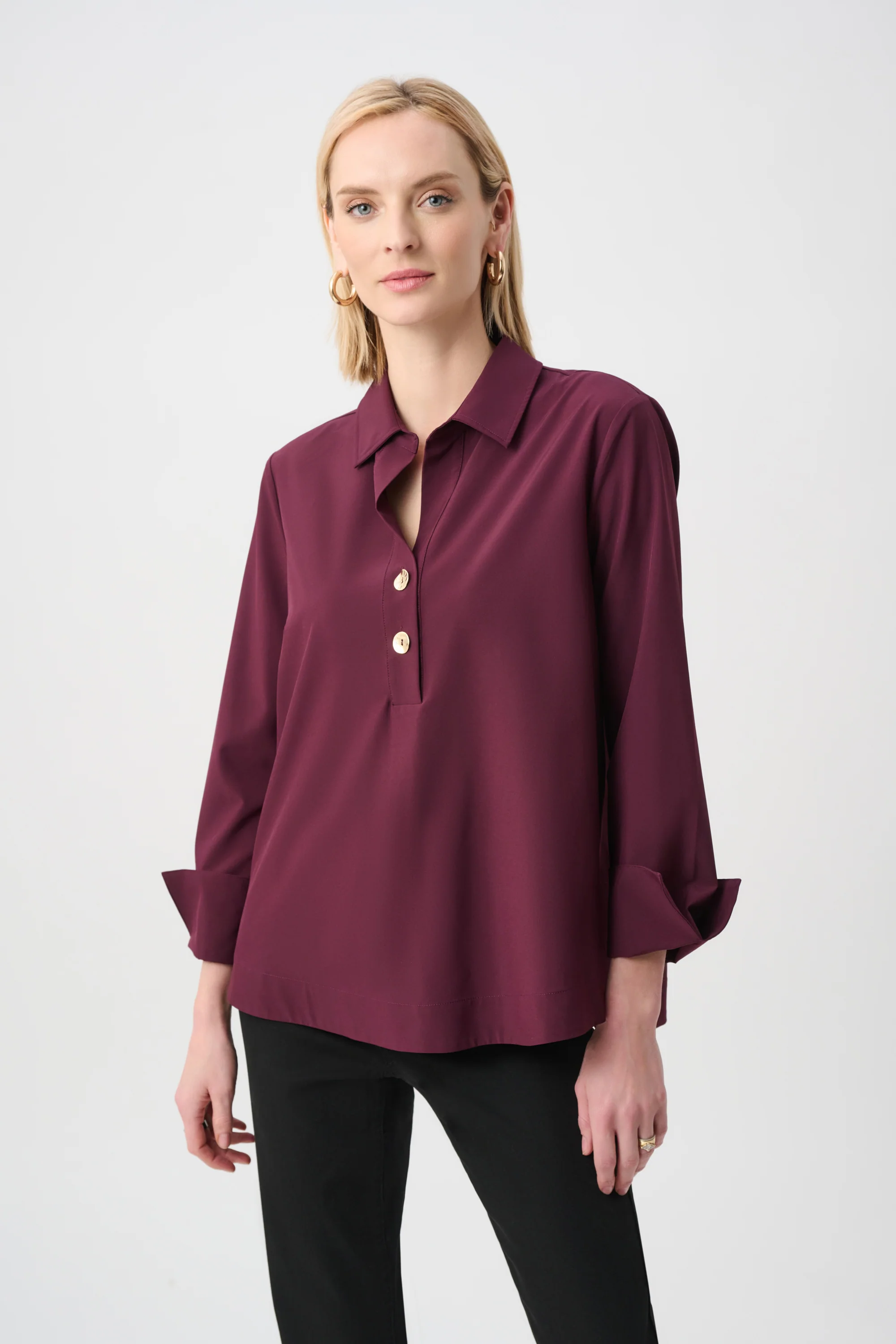 Joseph Ribkoff Stretch Poplin Shirt-Collar Boxy Top Style 263928 - Image 5