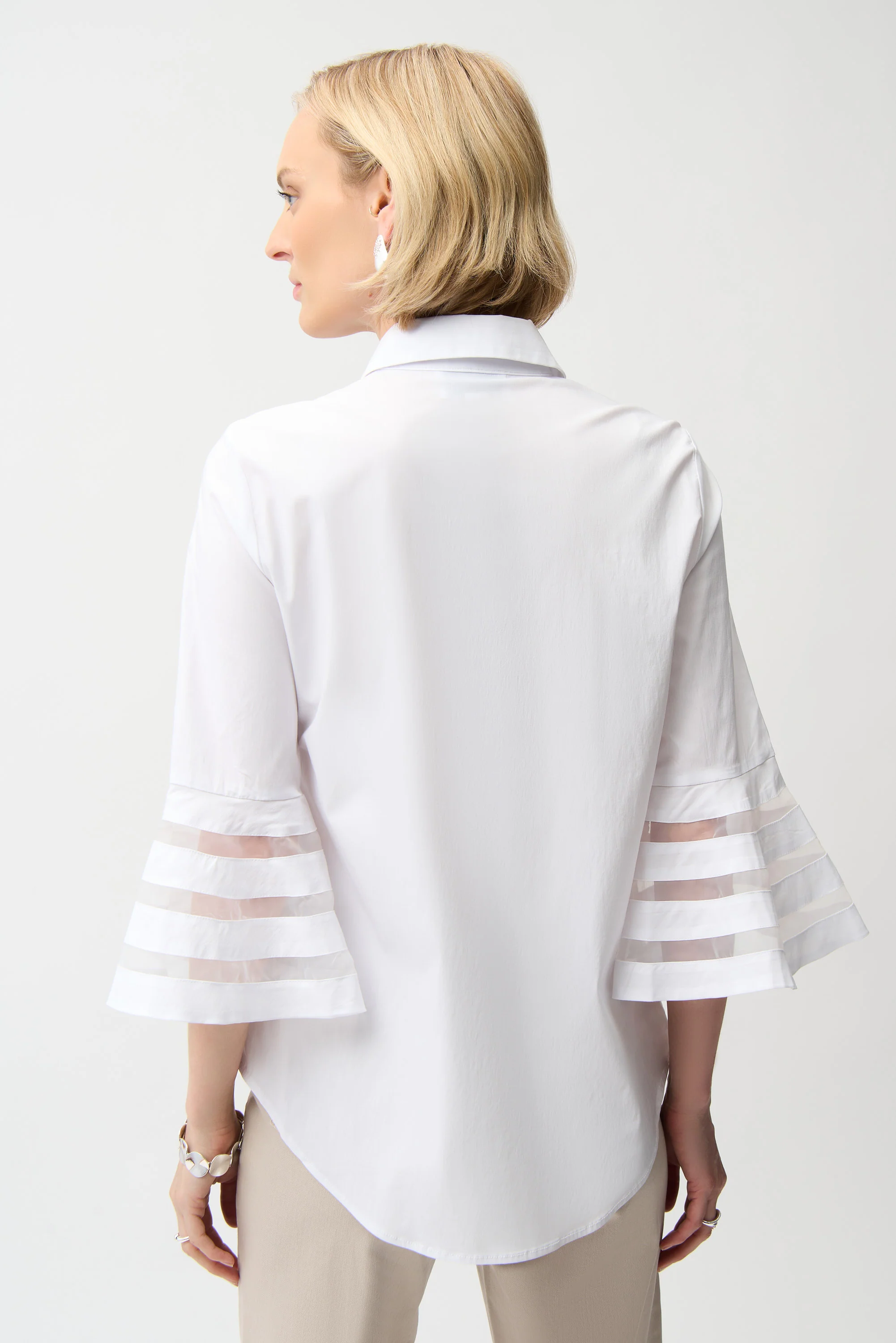 Joseph Ribkoff Poplin Straight Blouse with Organza Bell Sleeves Style 261933 - Image 4