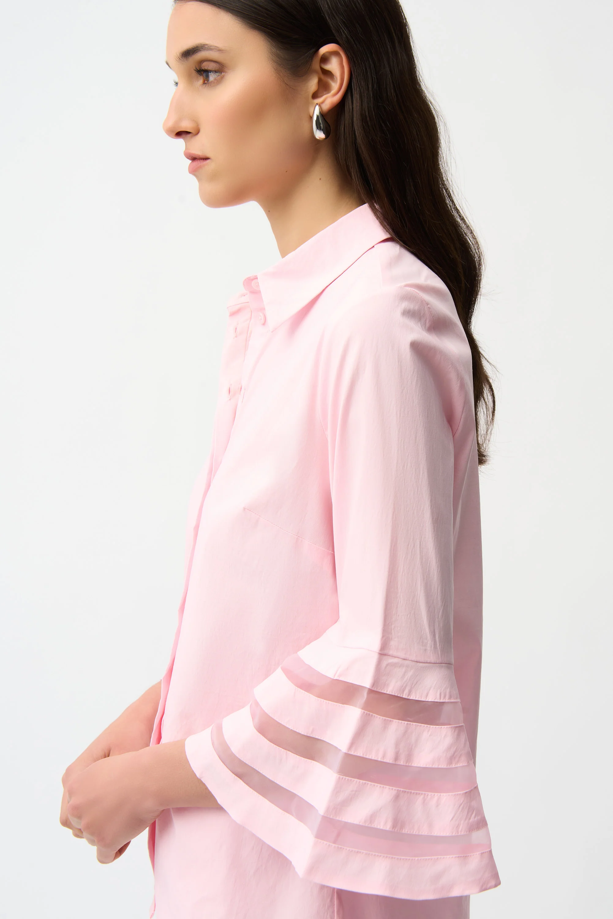 Joseph Ribkoff Poplin Straight Blouse with Organza Bell Sleeves Style 261933 - Image 7