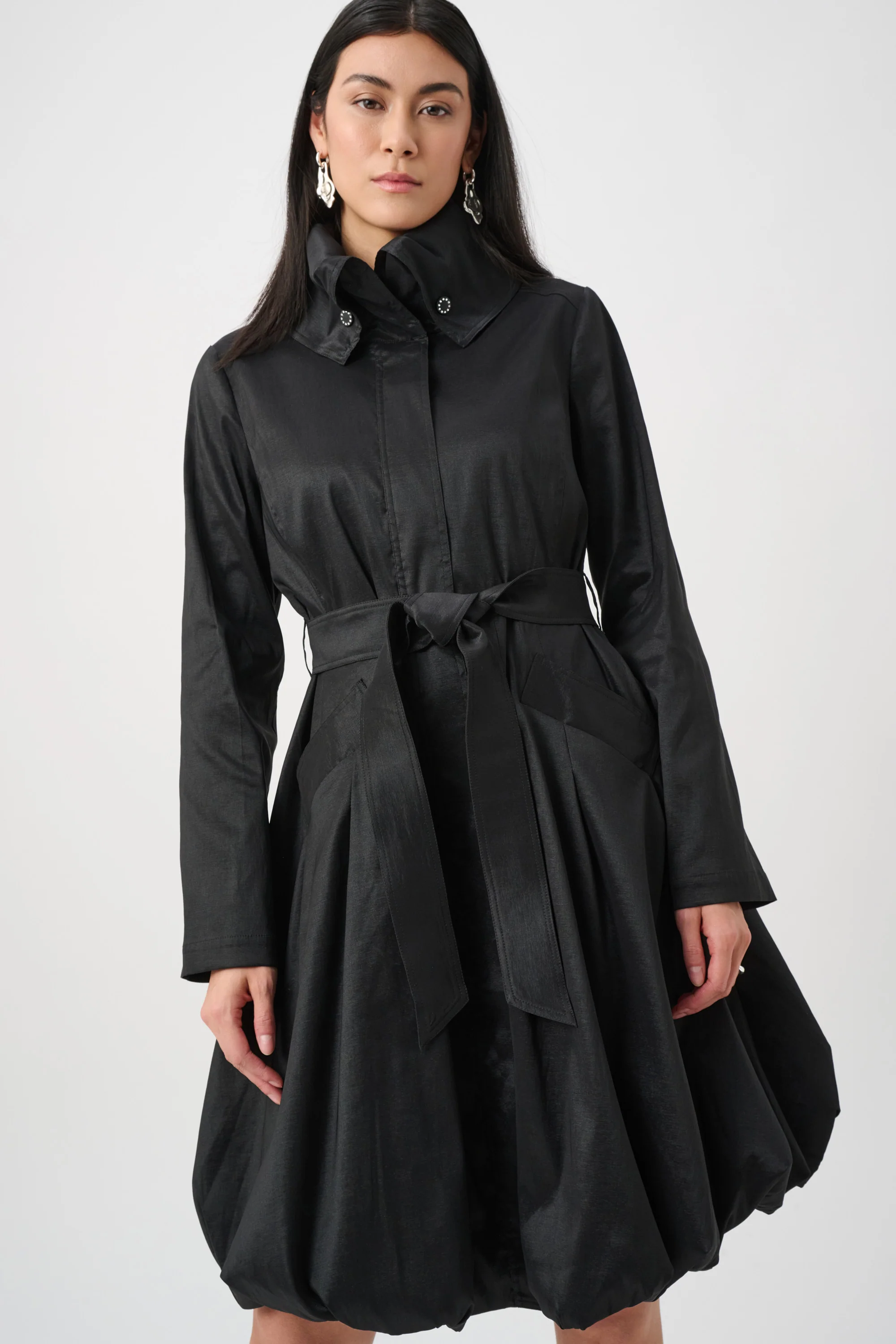 Joseph Ribkoff Stretch Taffeta Belted Fit & Flare Balloon Coat Style 263911 - Image 2