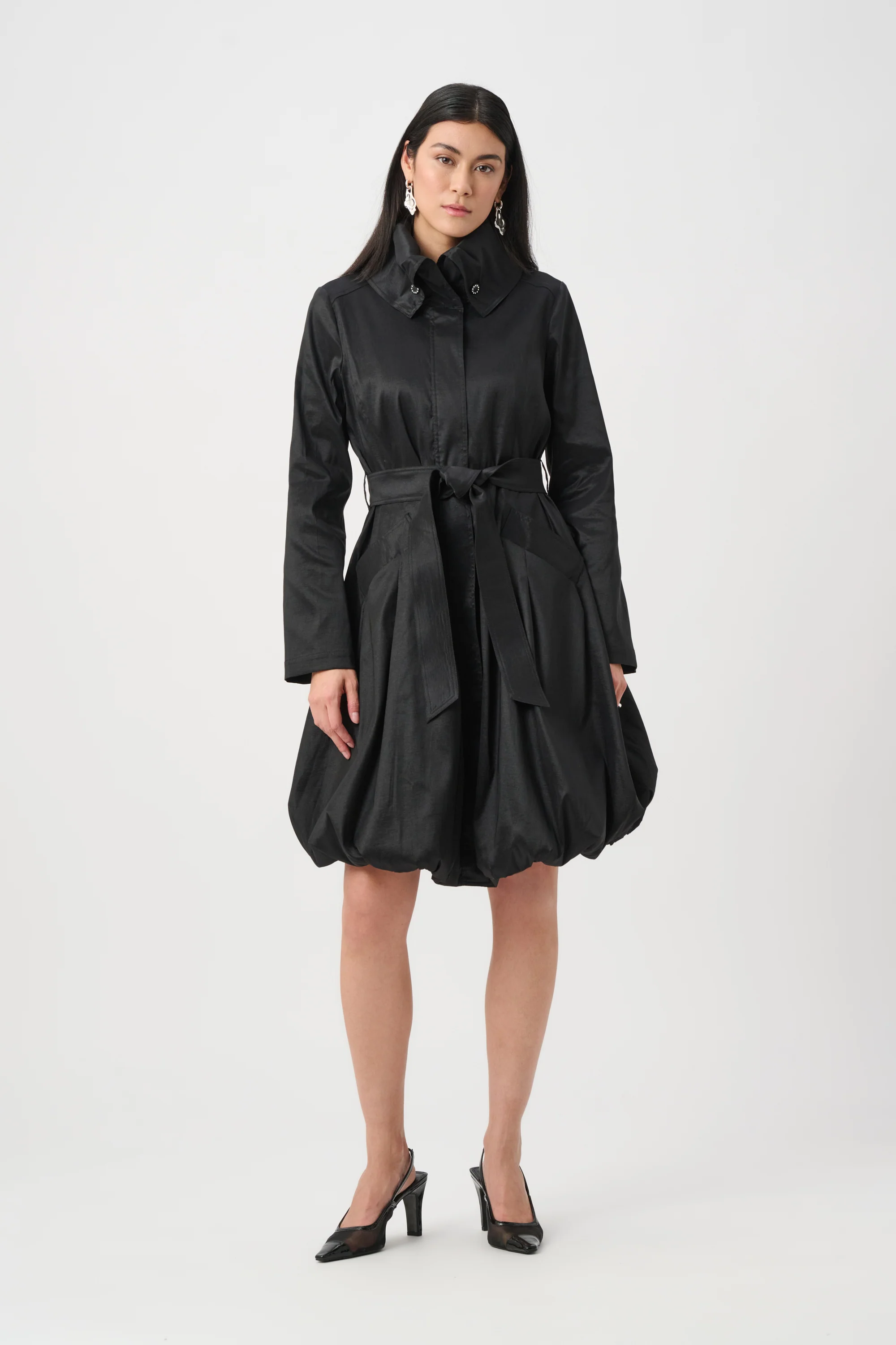 Joseph Ribkoff Stretch Taffeta Belted Fit & Flare Balloon Coat Style 263911 - Image 3